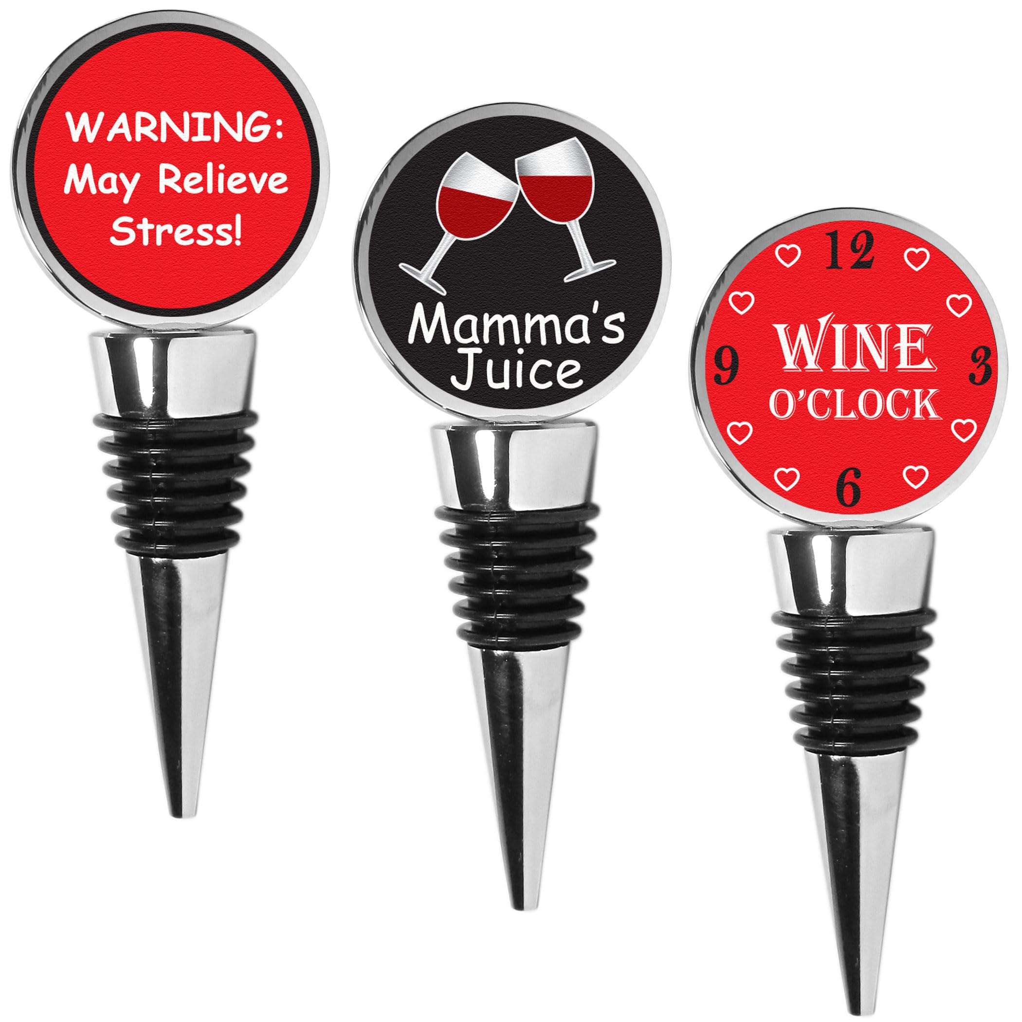 Mom - Tapones para vino, juego de 3, cromados