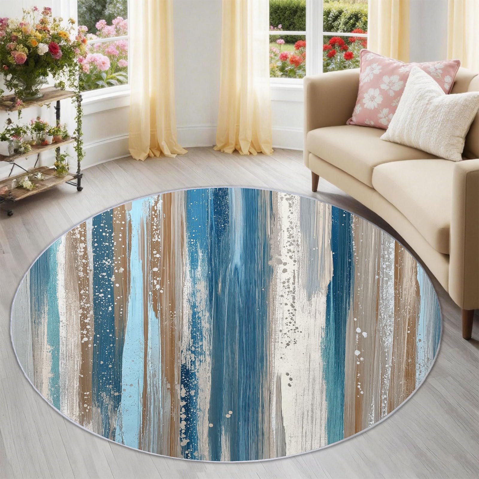 Alfombra redonda lavable a máquina de 100cm azul industrial antideslizante para cocina
