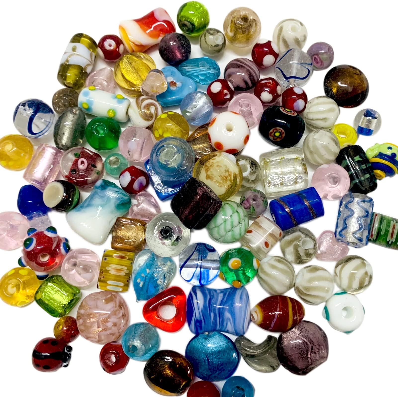 Random Assorted Glass Beads (80 PCS) for Jewelry Making, Mixed Shapes & Colors Lampwork Loose Beads for Most Major Charm Bracelets
