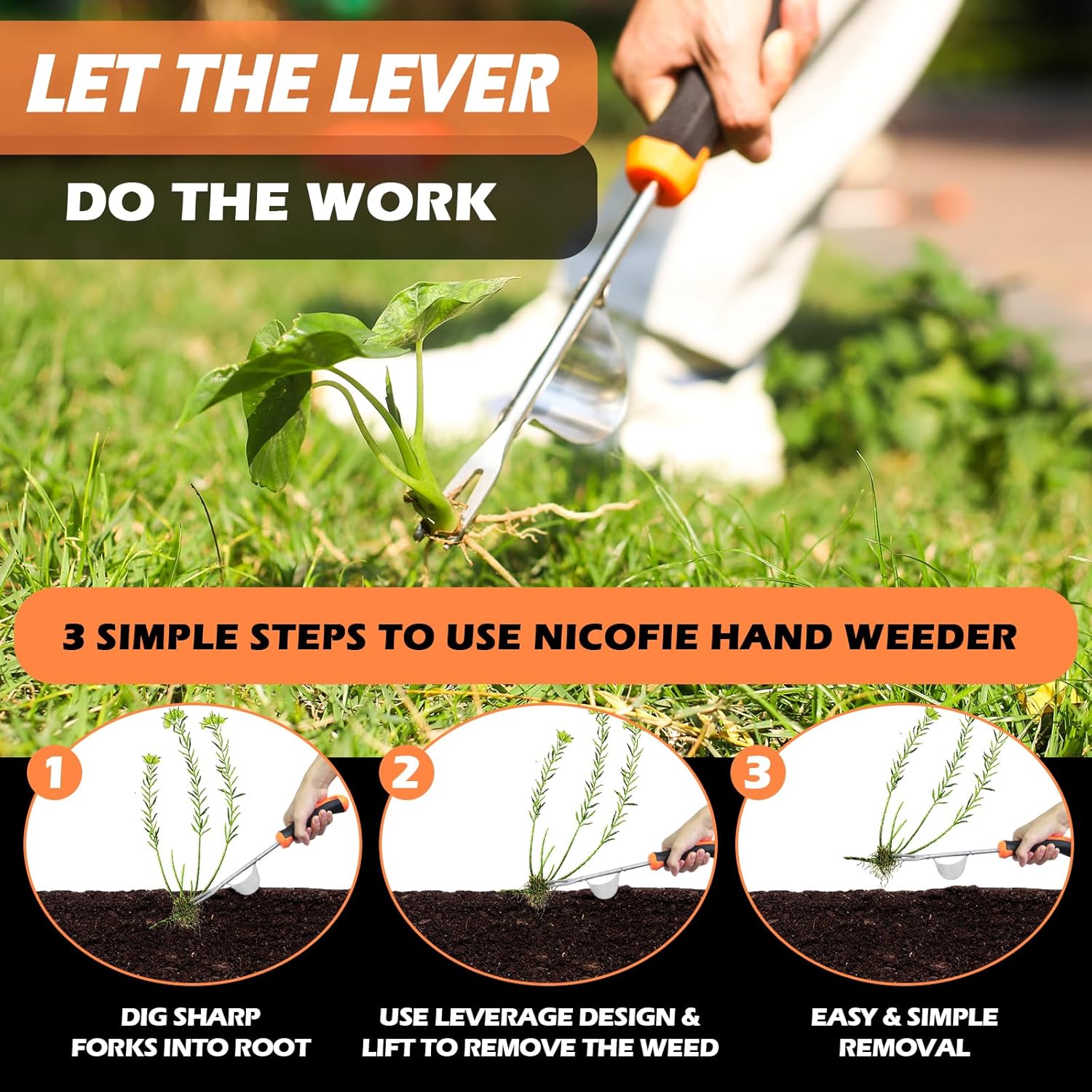 2026 Hand Weeder Tool, Rubber Handle Manual Weeder Puller Tool, Uprooting Weeding Tools, Crack Weeder Crevice, 4 Teeth Weeding Tool, Weeding Artifact Tool for Gardening(3 Pcs)