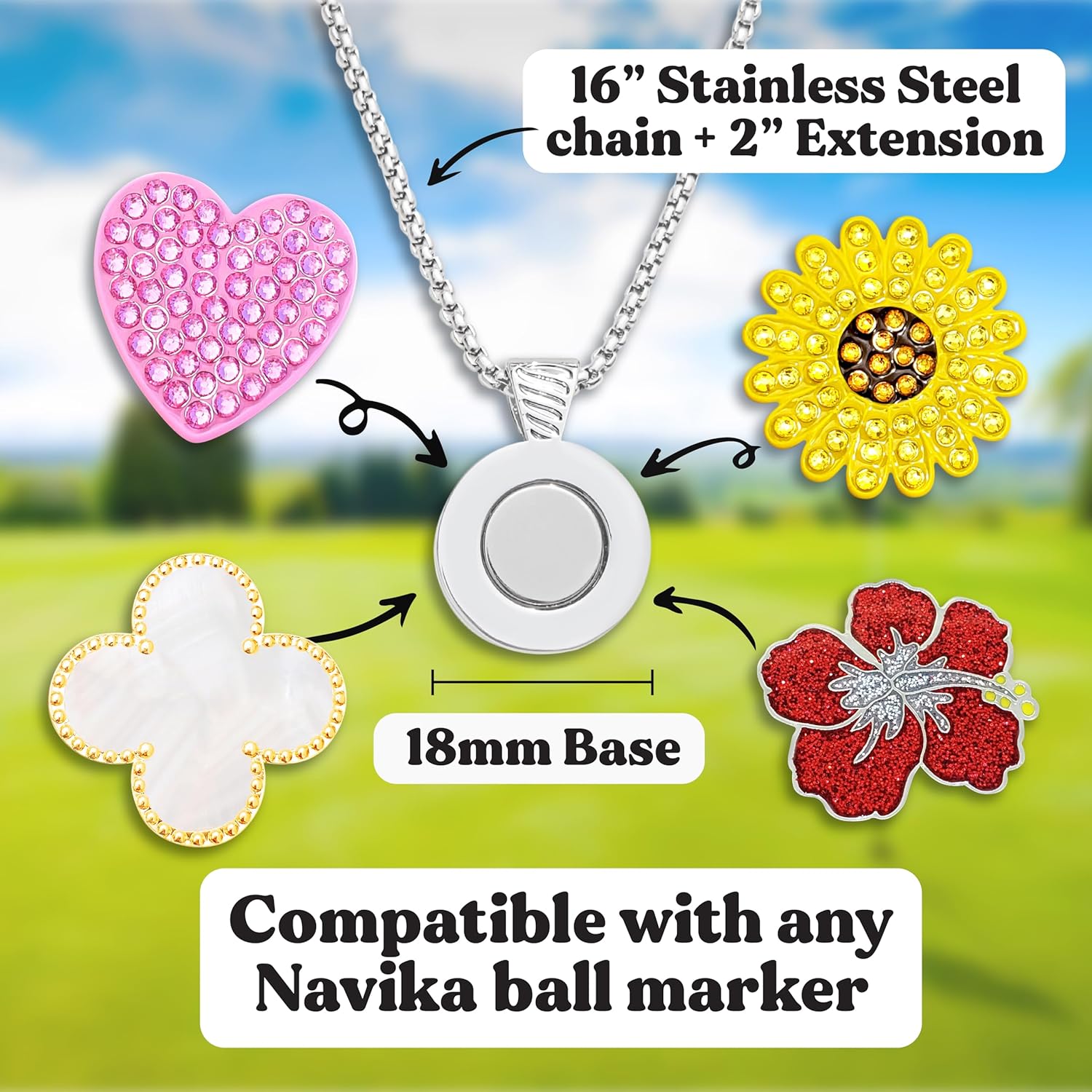 NAVIKA Golf Necklace Base For Interchangeable Golf Ball Marker | Ball Marker NOT INCLUDED | Cute Golfing Accessory For Her | Gift For Women Golfers