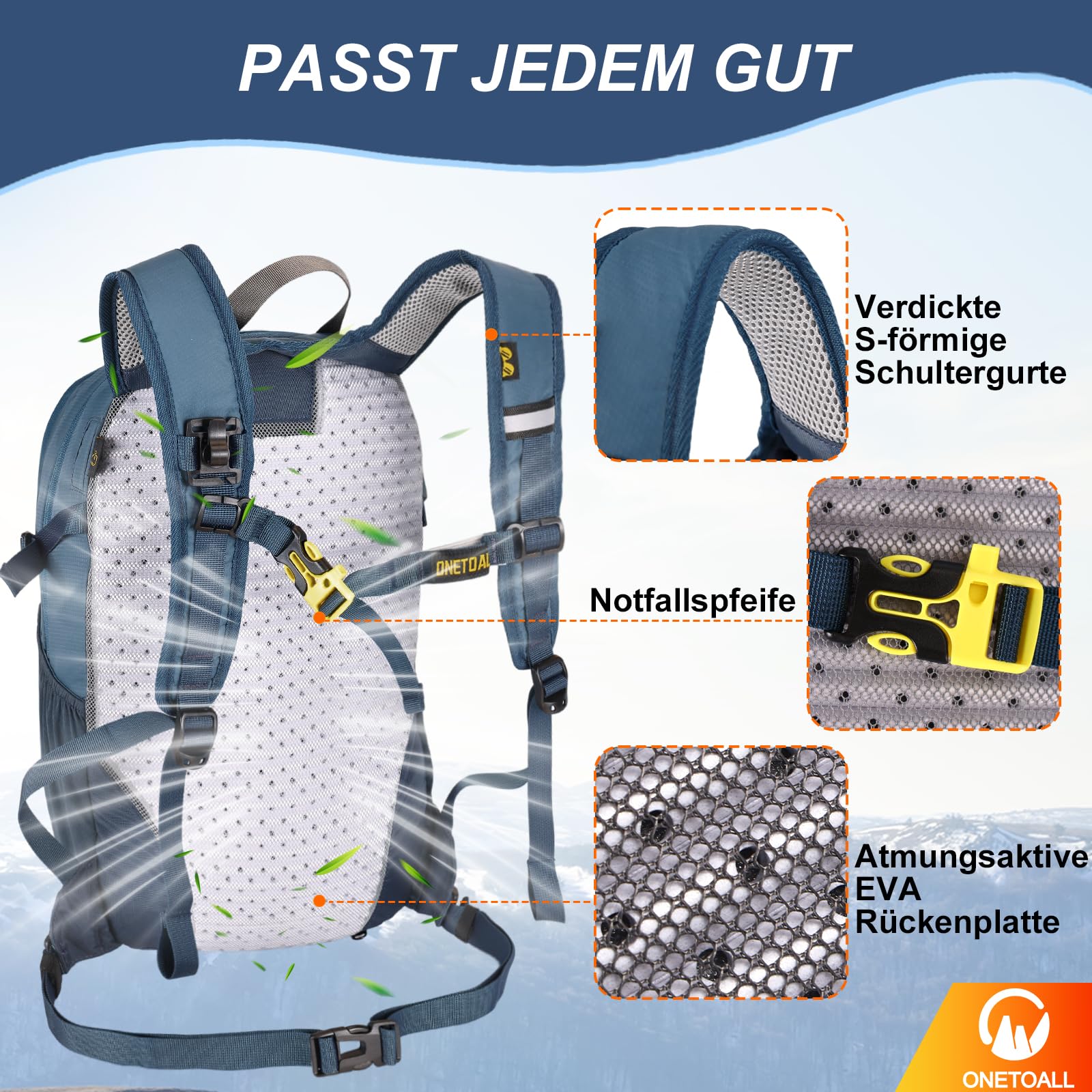 Wanderrucksack Damen, Diebstahlsicherer Tagesrucksack Damen, Wasserdichter Fahrrad Rucksack mit Rückenbelüftung zum Wandern Tagestour Radfahren Reisen Pendeln