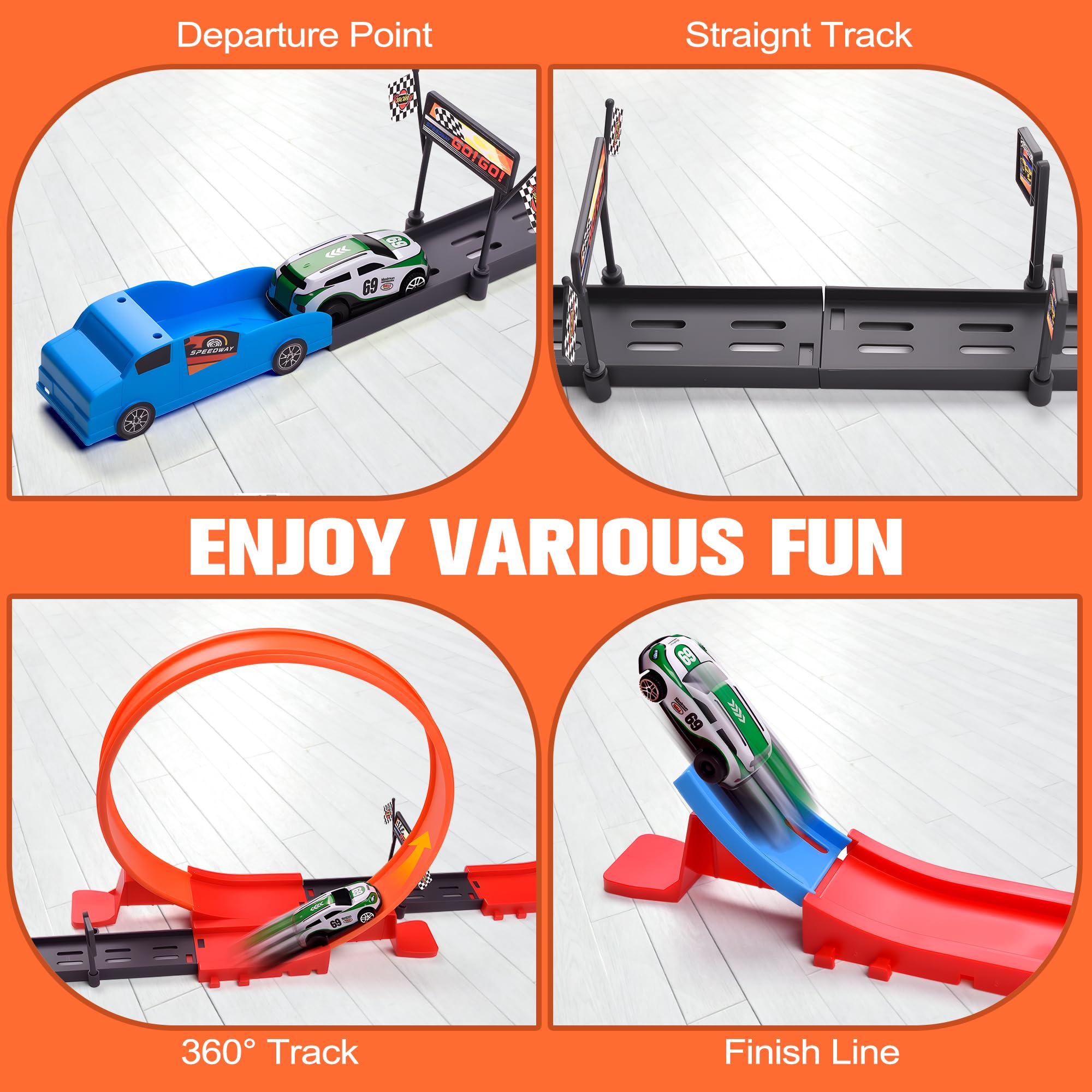 Circuit de Voitures Miniatures avec Boucle à 360° et 2 Voitures de Course à Grande Vitesse – Voitures Miniatures pour Enfants de 3 à 12 Ans – Cadeau pour garçons et Filles