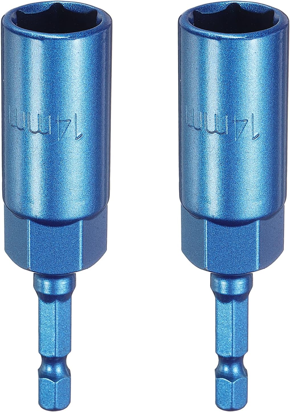 HARFINGTON 2pcs Nut Driver 14mm Hex Drive Socket CR-V Steel Power Screw Drill Bits Socket Wrench Tools with 1/4" Quick Change Hex Shank for Power Drills Impact Drivers, Blue