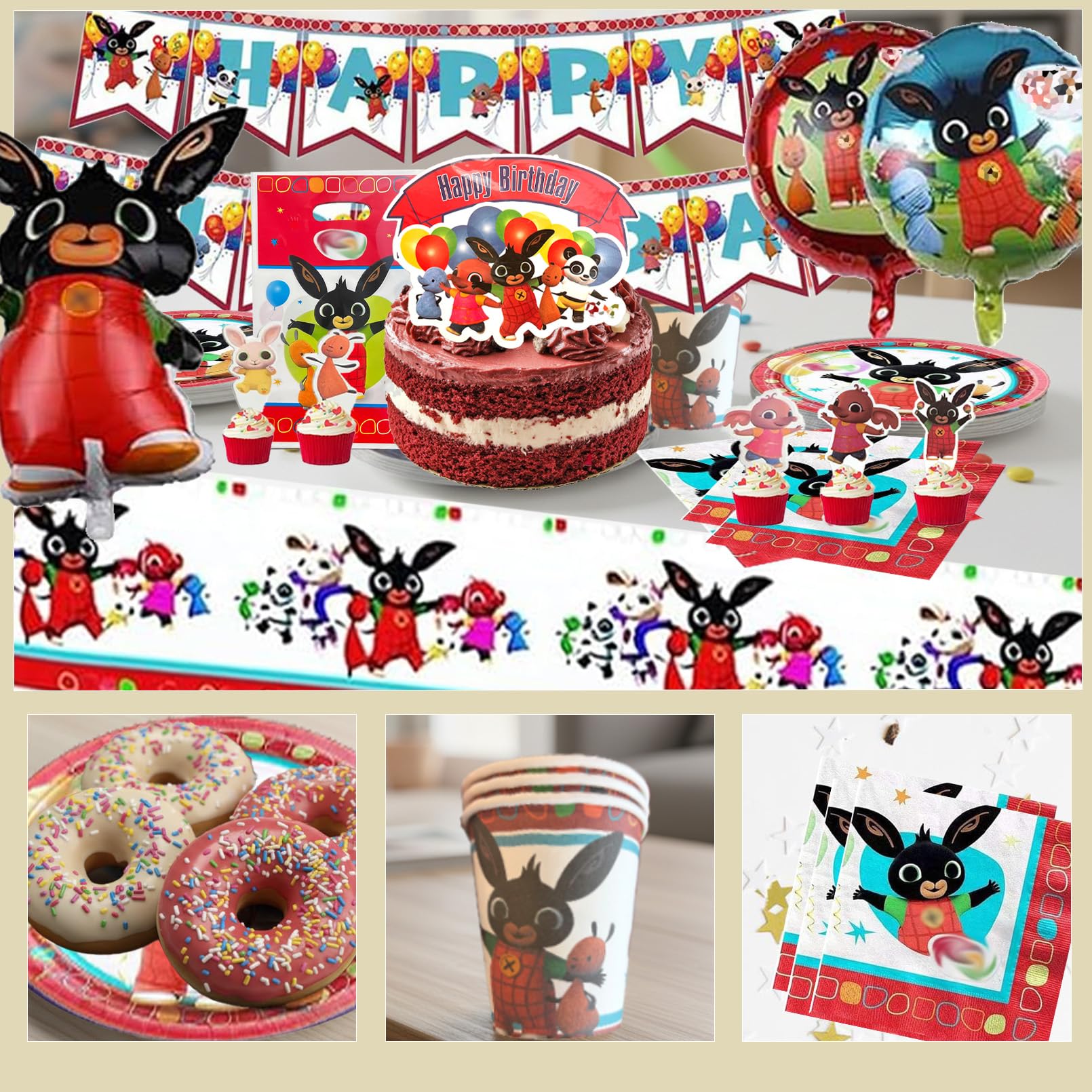 91 Pezzi Bunny Set Festa Compleanno, Tovaglia Compleanno,Bunny Addobbi Compleanno,Stoviglie Per Feste Di Compleanno