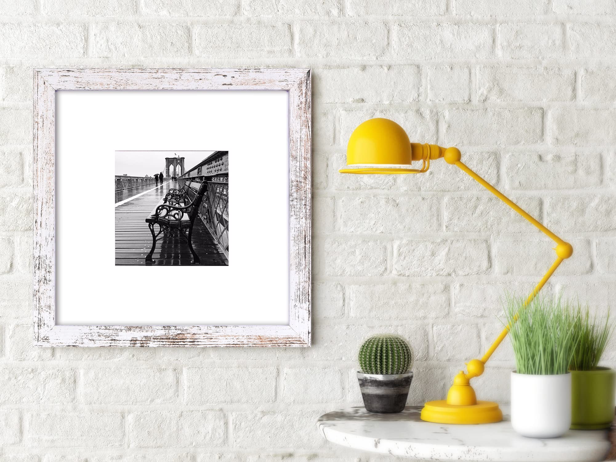 Yaetm 8x8 Picture Frames with Mat for 4x4 Set of 9, Square Photo Frames Rustic White, Gallery Wall Frame Set for Wall Mounting and Tabletop Display (9 pack, White)