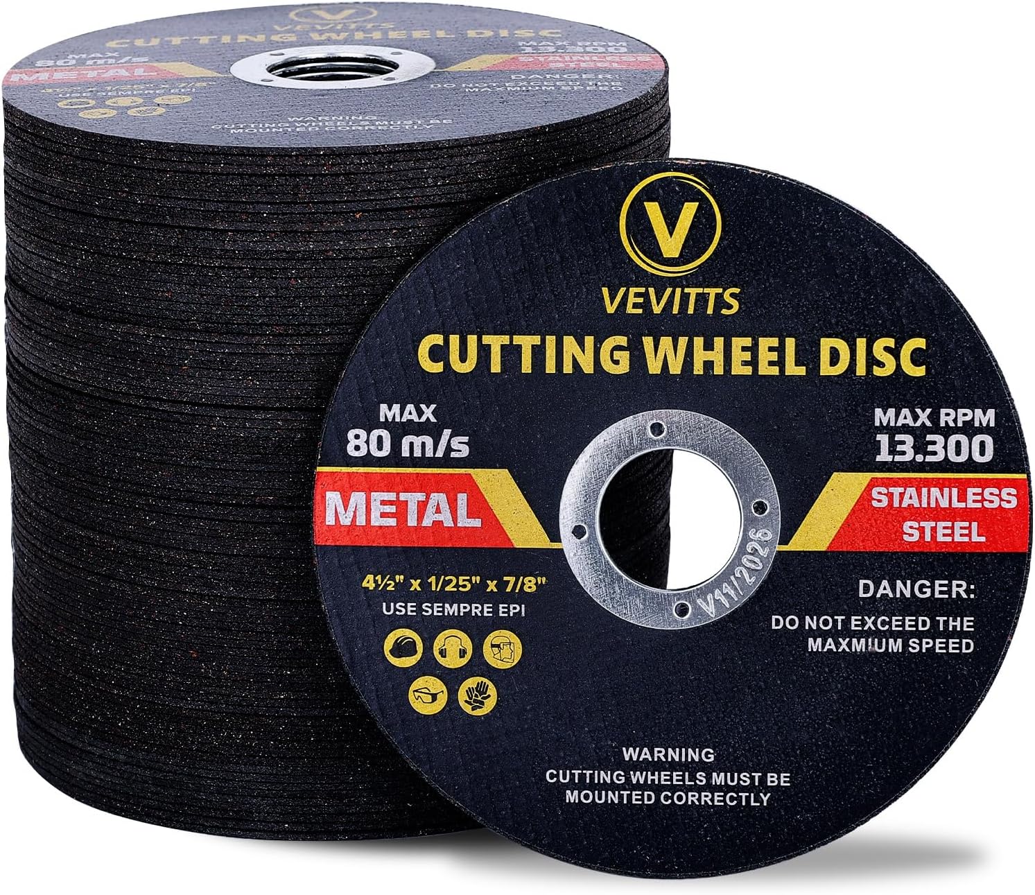 100 Pack Cut Off Wheels 4 1/2 inch, Cutting Wheel, Thin Cutting Disc Die Grinder Cut-Off Wheel for Angle Grinder Metal & Stainless Steel Rotary Tool Drill Attachment 4-1/2" x 1/25" x 7/8"