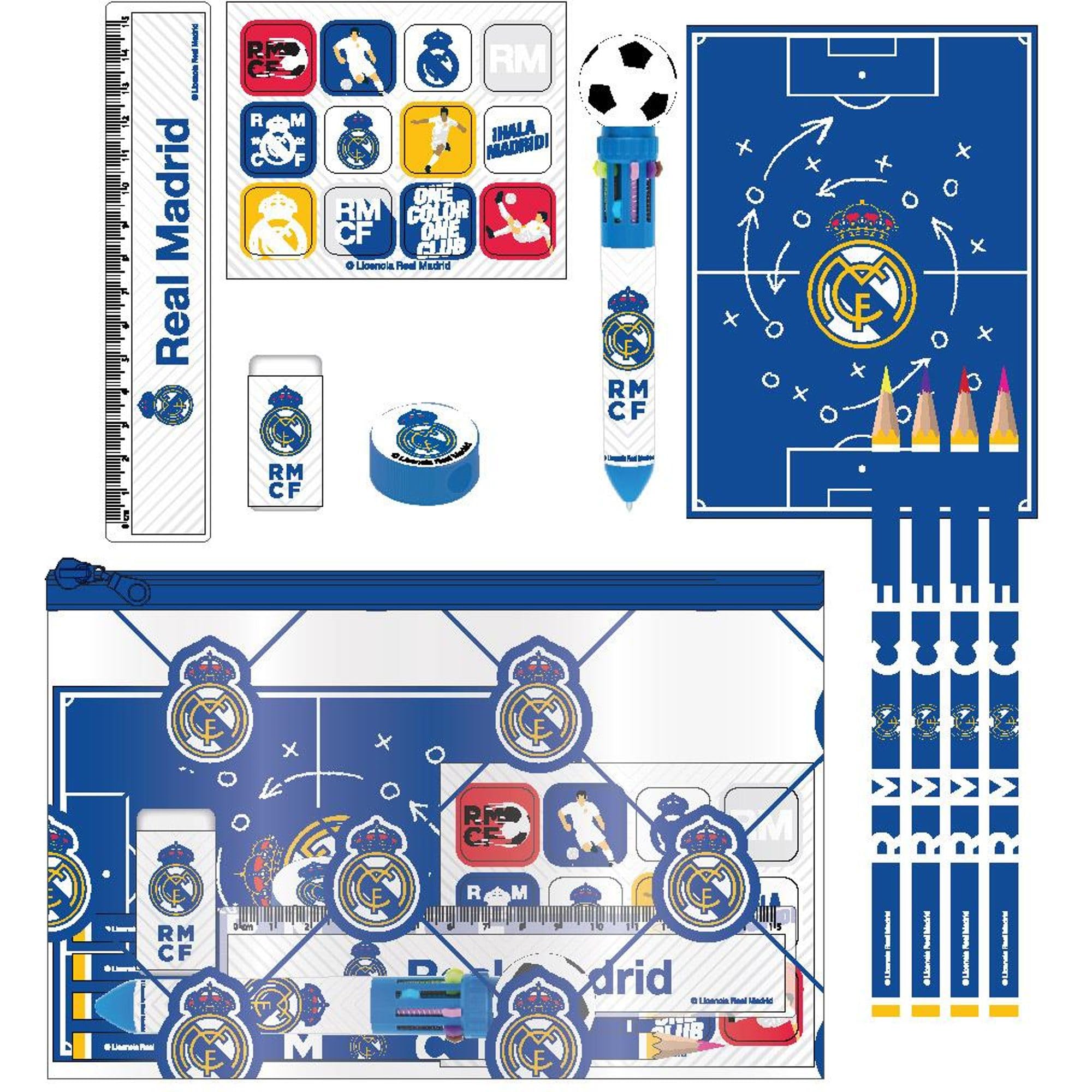 CERDÁ LIFE'S LITTLE MOMENTS Set de Papelería Escolar EVA Real Madrid – Set temático Escolar Resistente, Ideal para Estudiantes y Fans del Equipo Blanco