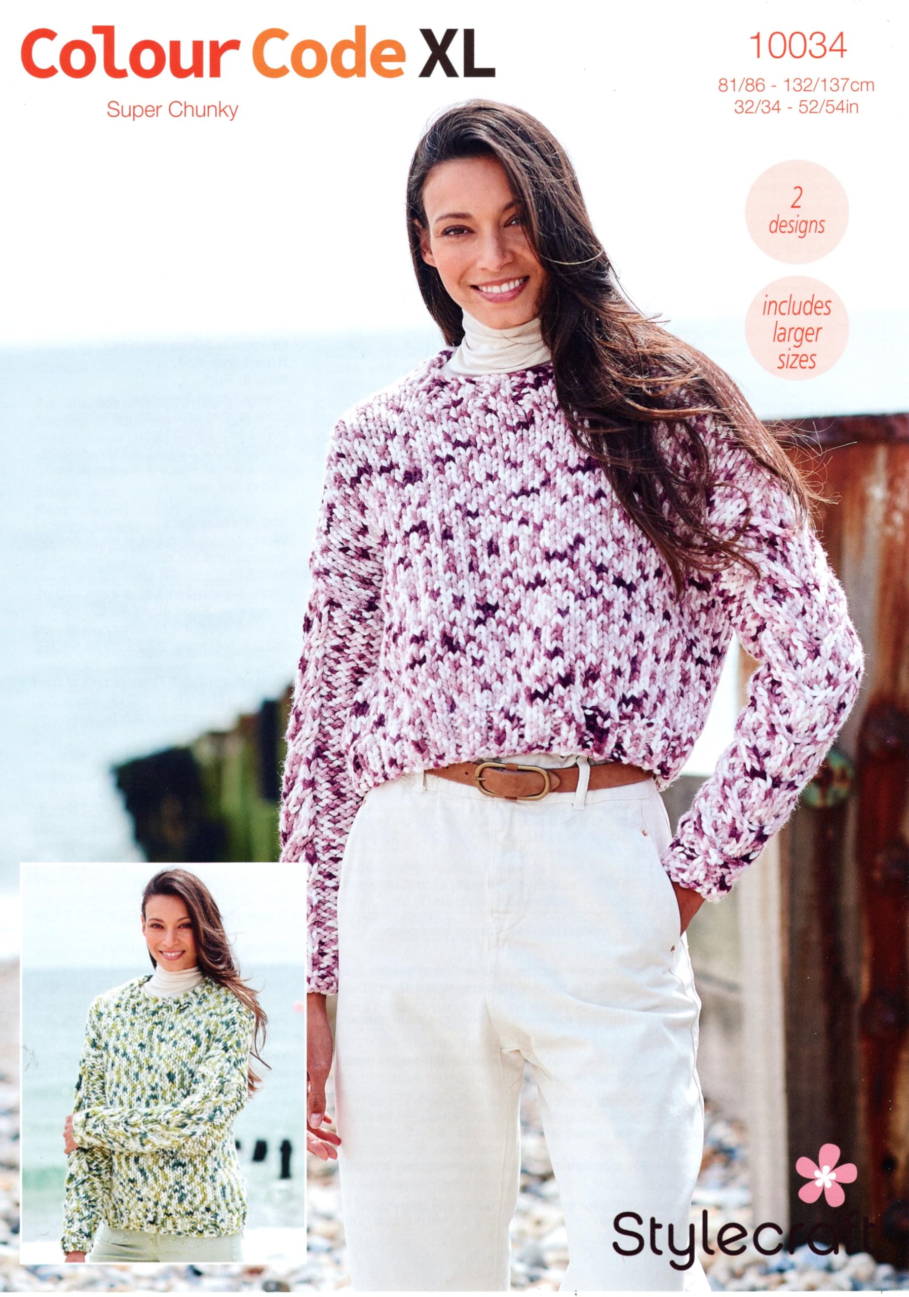 Stylecraft Colour Code Super Chunky Knitting Pattern 10034 Sweaters 2 Designs