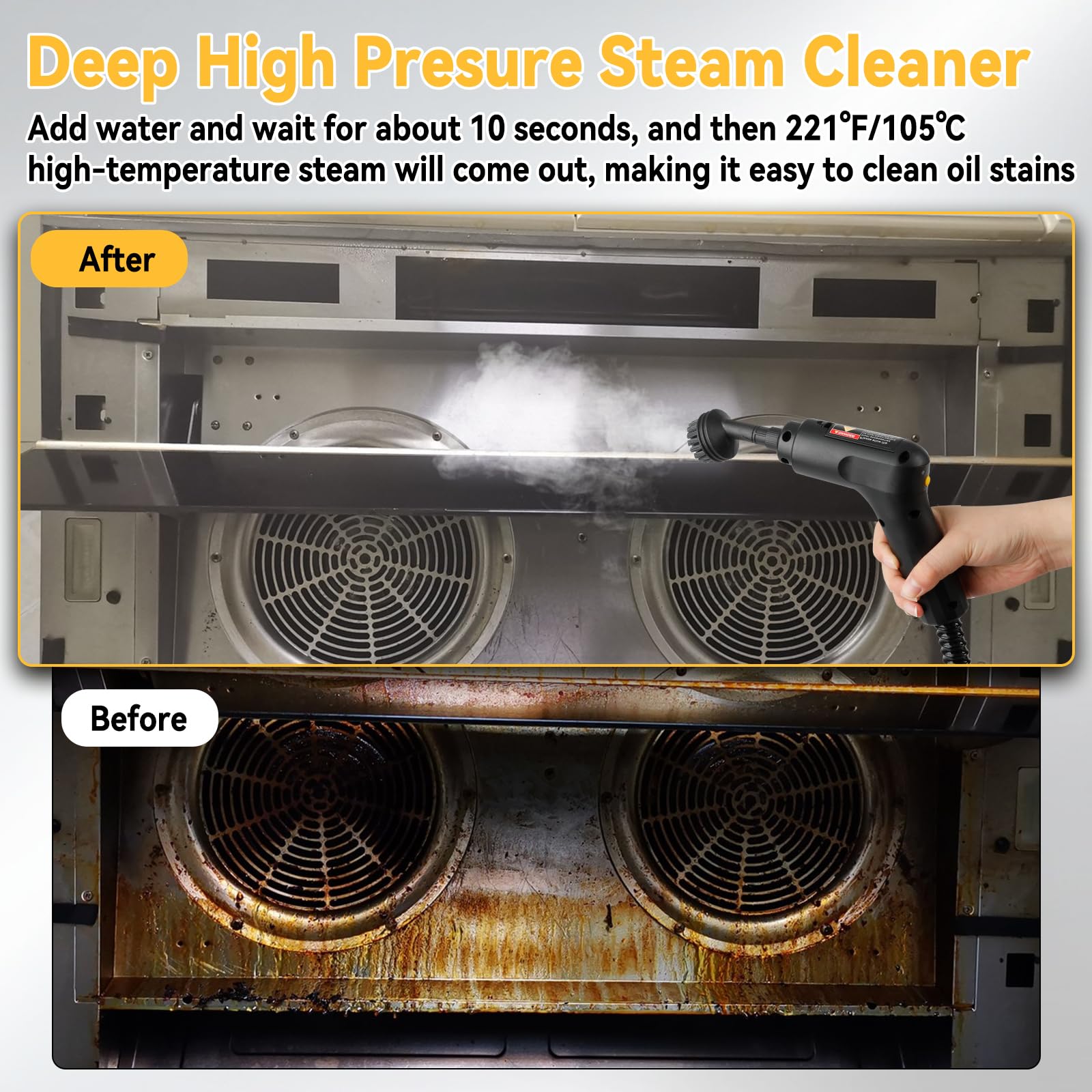 Pulitore a vapore portatile da 2500 W con serbatoio da 1600 ml e 3 livelli di temperatura Pulitore a vapore pressurizzato ad alta temperatura per auto, finestre, cucina, pavimenti e mobili (EU,1)