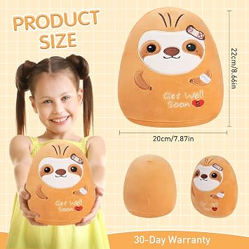 Get Well Soon Sloth Plush: 8 Inch Cute Sloth Stuffed Animal with Bandages and Embroidered Message, Feel Better Gifts for Kids, Girls, Teens, Soft Hugging Plushie Pillow for Get Patients Women Kids
