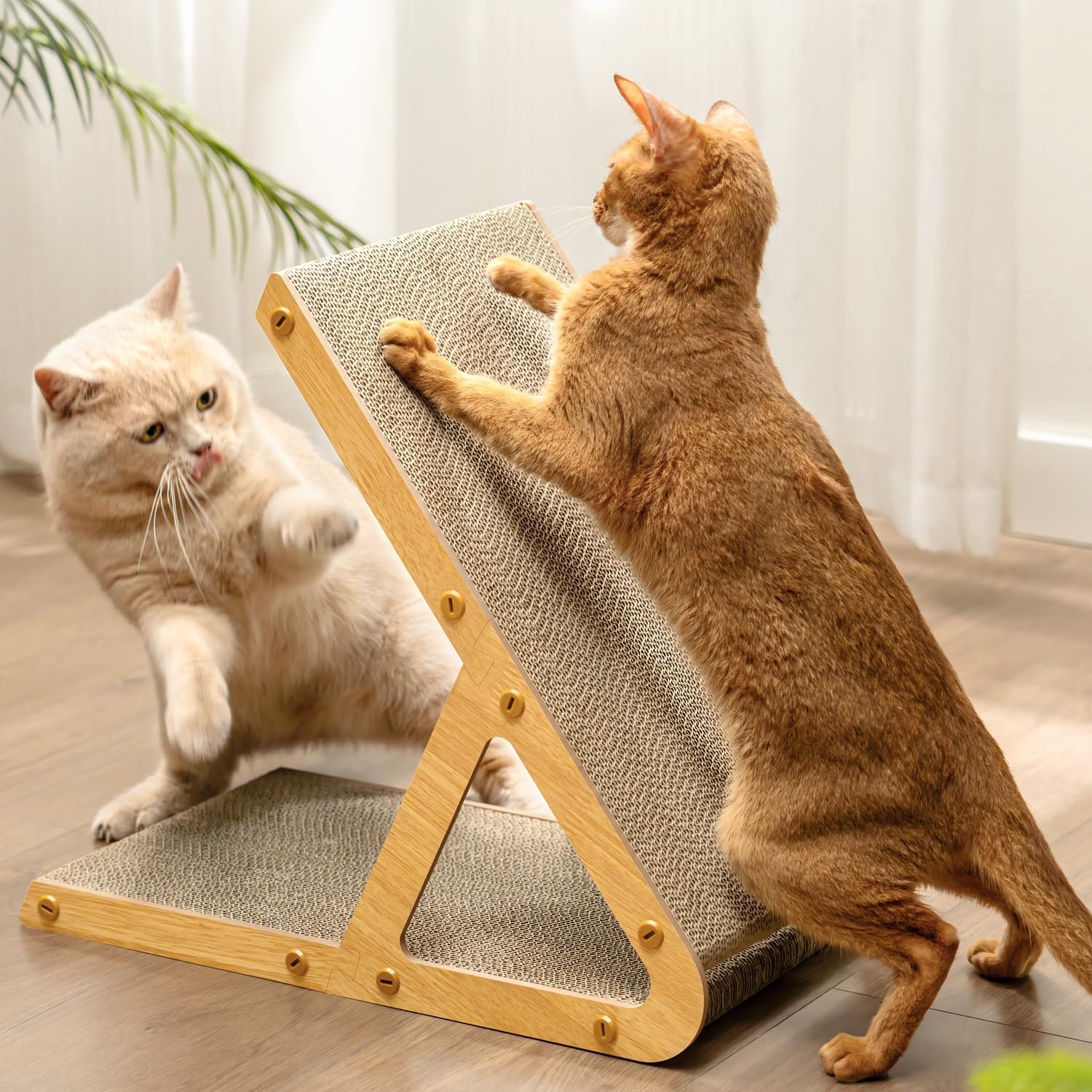 A-Frame Cat Scratching Board, Recycled Cardboard & Wood Frame, Dual-Sided Vertical Horizontal Cat Scratcher for Indoor Kittens, Space-Saving Furniture Protector for Sofa Walls-Light Wood, Small Small for Kittens under 10LBS Light Wood