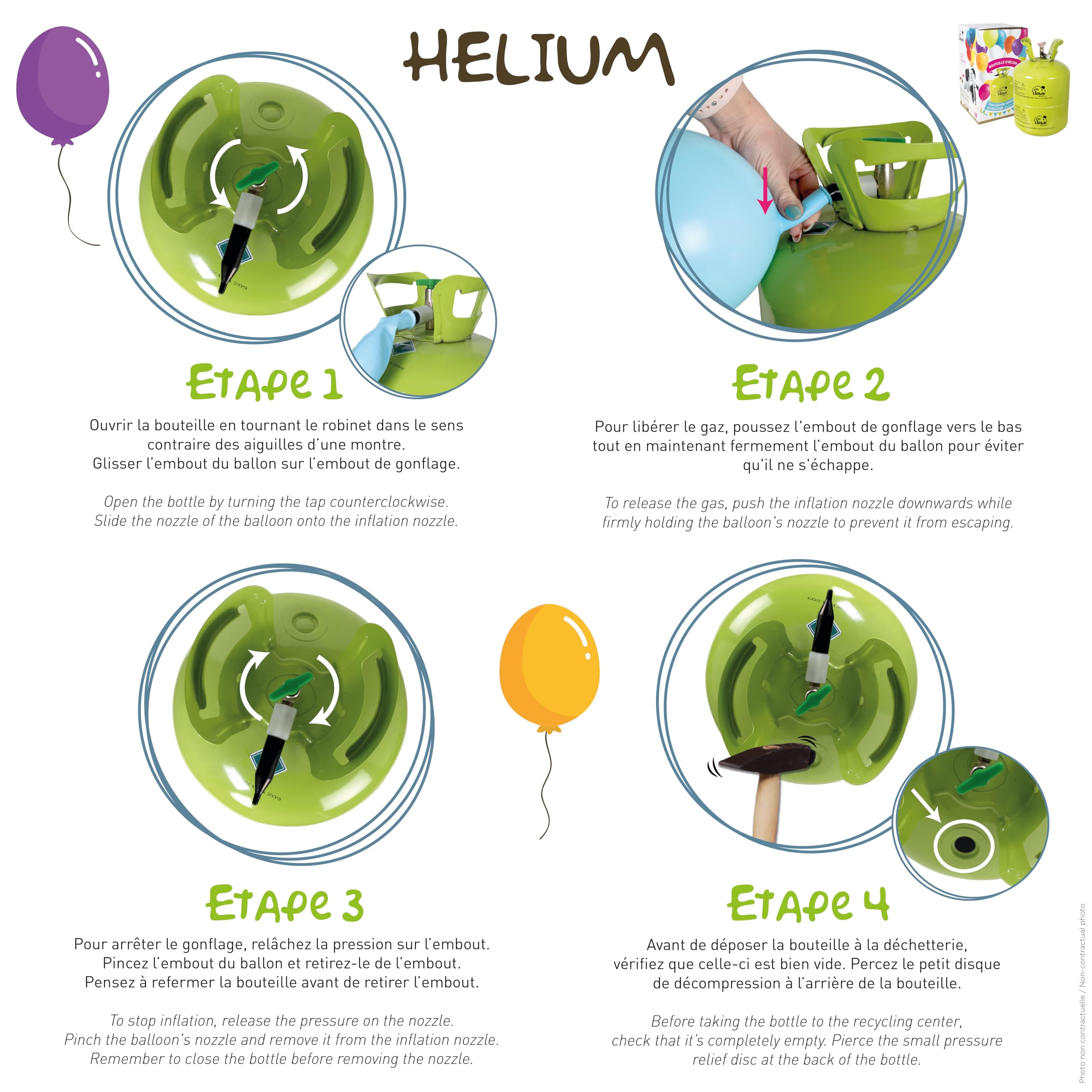 PtitClown - Einweg-Heliumflasche für Luftballons - Einfach zu verwenden - Für Partydekorationen, Geburtstage, Hochzeiten, Taufen, Bälle, Weihnachten, Neujahr - Luftballons nicht inbe (50 BALLONS)