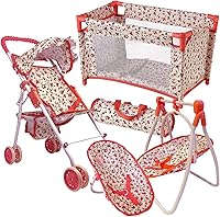 Vista 8 de Cochecito de Muñeca Bebé de Lujo con Set de Juego de Muebles de Cuna, Set de Múltiples Accesorios para Muñecas Bebé de 18", Incluye Cochecito