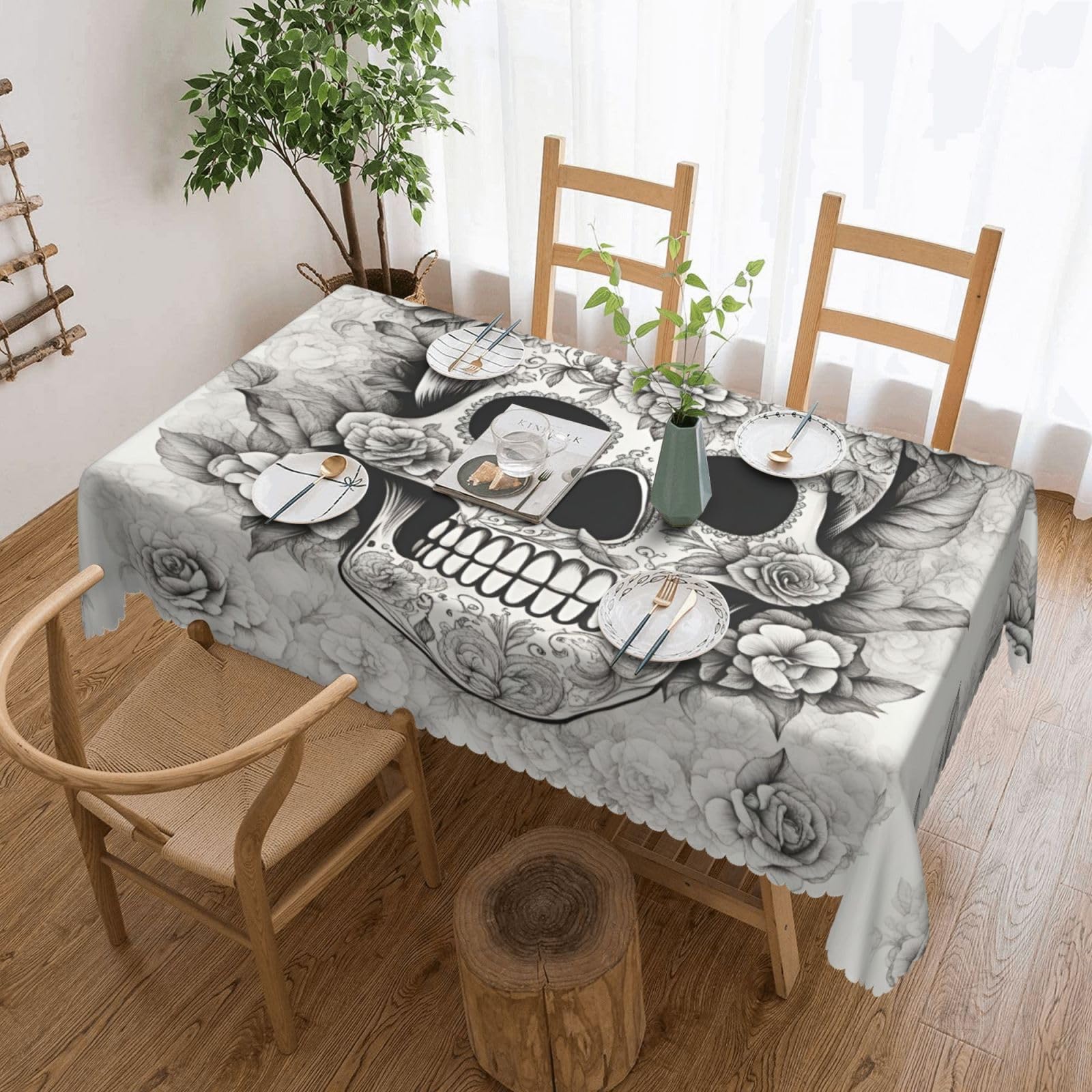 HLBSDM Mexican Skull Print Rectangle Washable Tablecloth Decorative Table Cover for Dining Table Buffet Parties