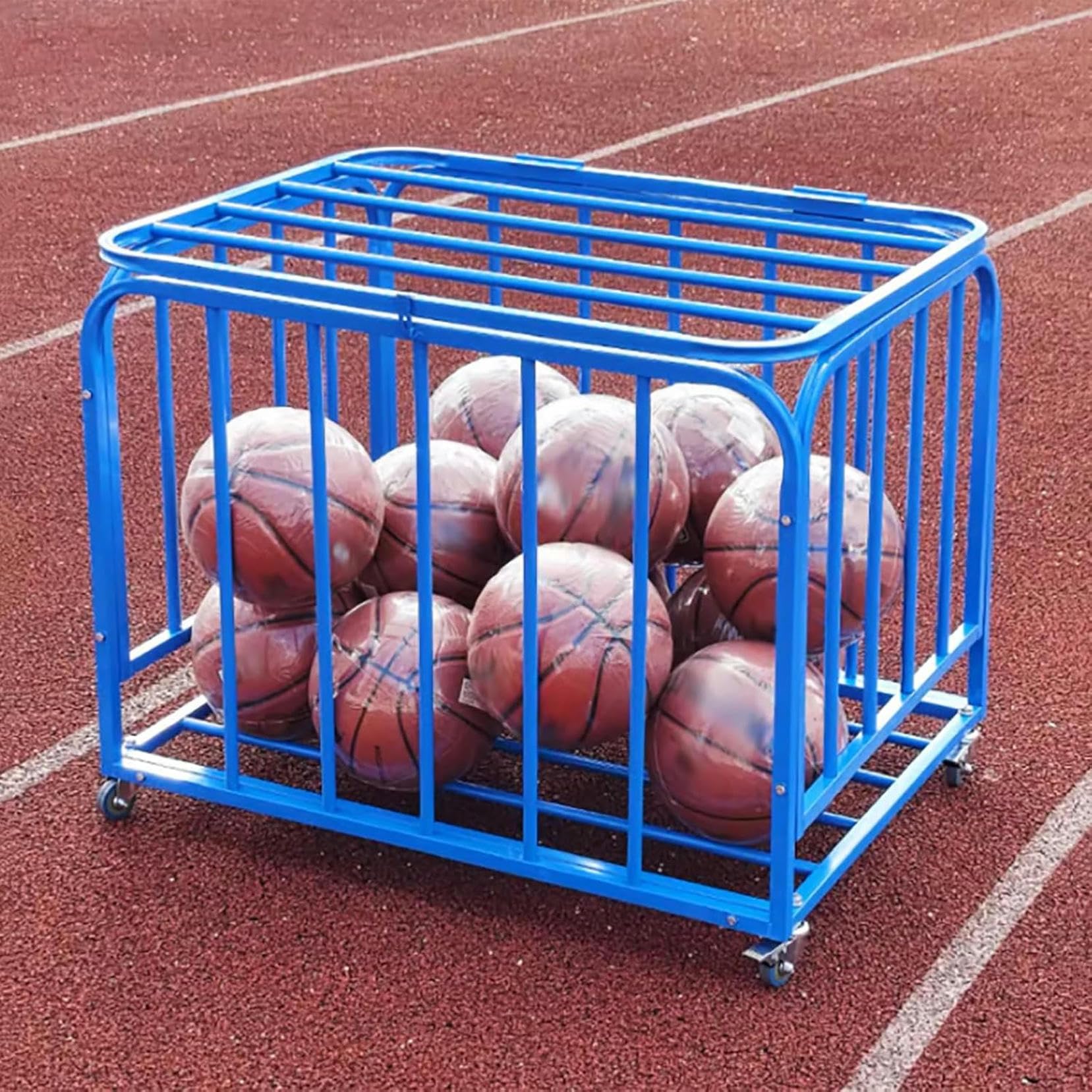 Generisch Ballaufbewahrungswagen mit Rädern, robuster Roll-Organizer für Sportgeräte, stapelbarer Ballkäfig mit Deckel für Schule/Fitnessstudio