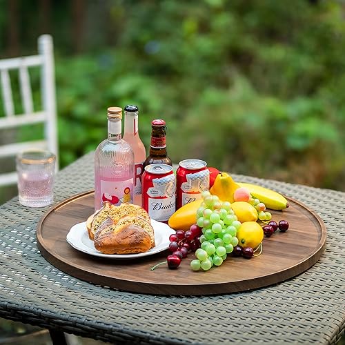 Miniatura 5 de Hanobe Bandeja otomana grande para servir bandejas redondas de madera de 18 pulgadas, bandeja decorativa contemporánea para mesa de café, plato