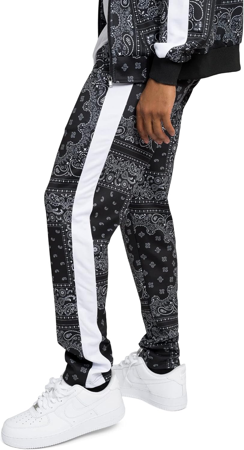 G-Style USA Men's Accented Bandana Paisley Tracksuit Set - Zipper Jacket and Sweatpants ST804 - Black - Large - Image 7