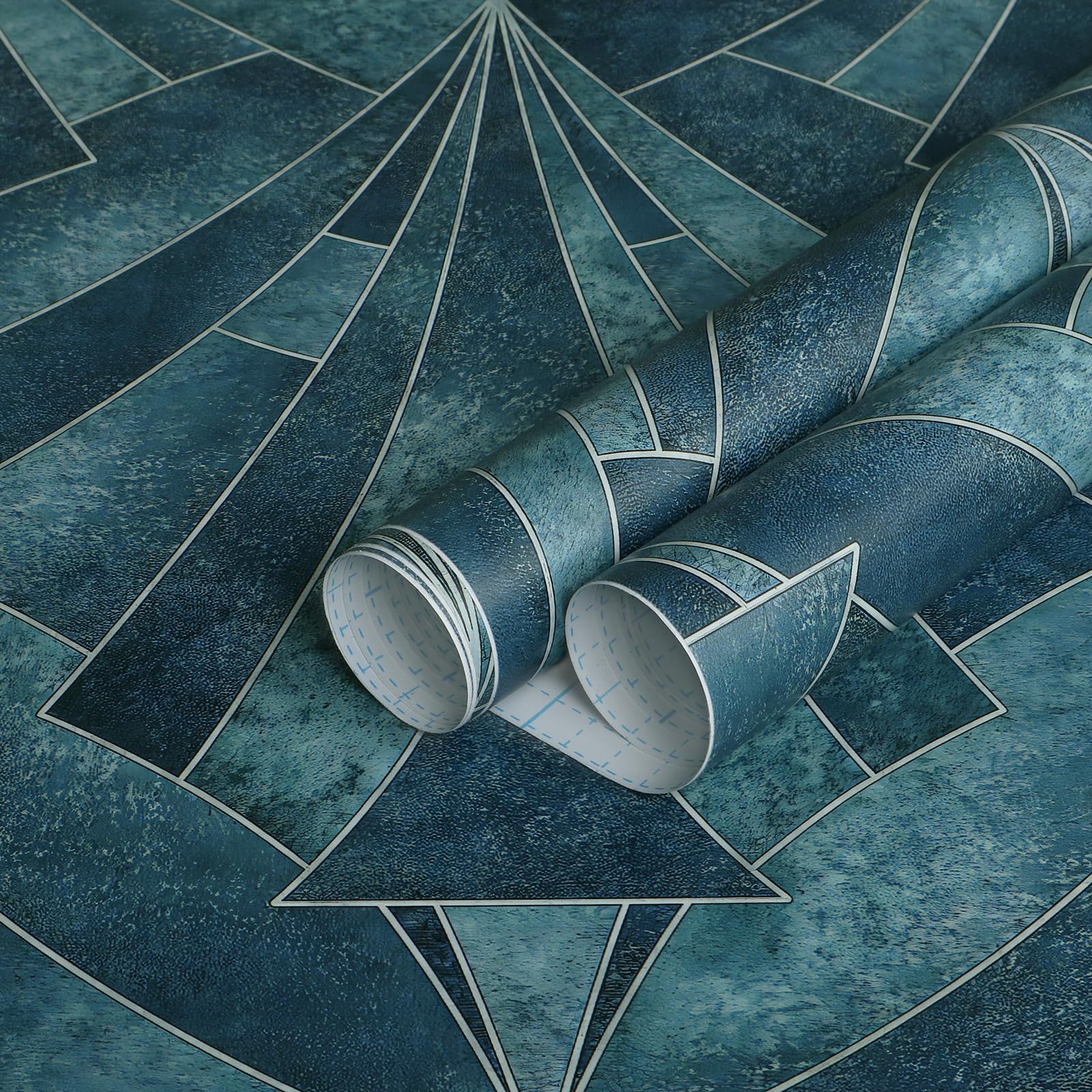 Peel and Stick Wallpaper Blue Geometric Wallpaper for Bathroom Blue Contact Paper Peel and Stick Wallpaper for Bedroom Removable Renter Friendly Self Adhesive Wall Decor Vinyl Roll 16.1”x394”