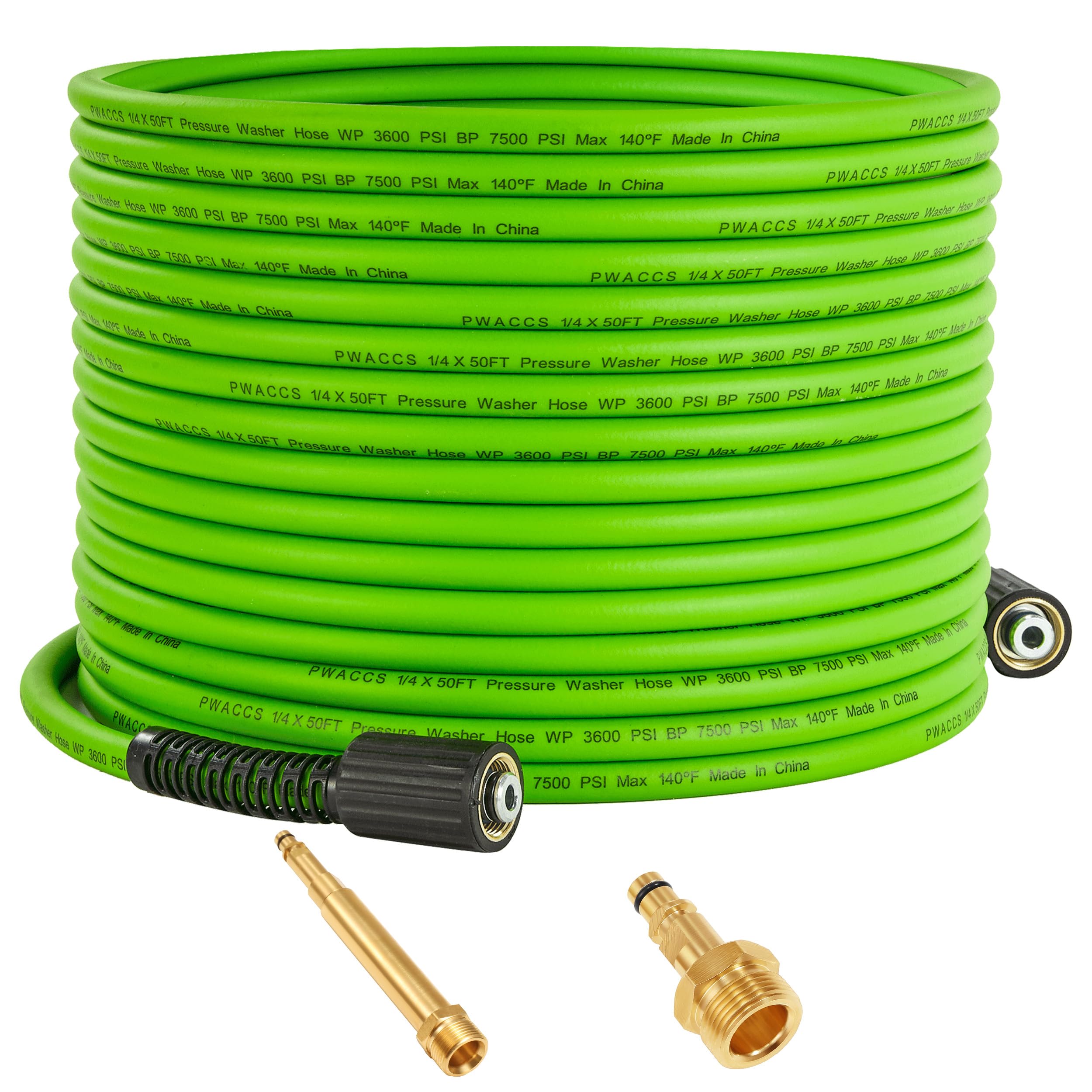PWACCS Manguera de lavado a presión de 50 pies x 1/4 pulgadas, resistente a torceduras, mangueras de extensión de lavado de alta presión con accesorios M22-14 mm, compatible con Karcher K2, K3, K4, K5 | Resistente a torceduras, accesorios M22-14 mm, compa