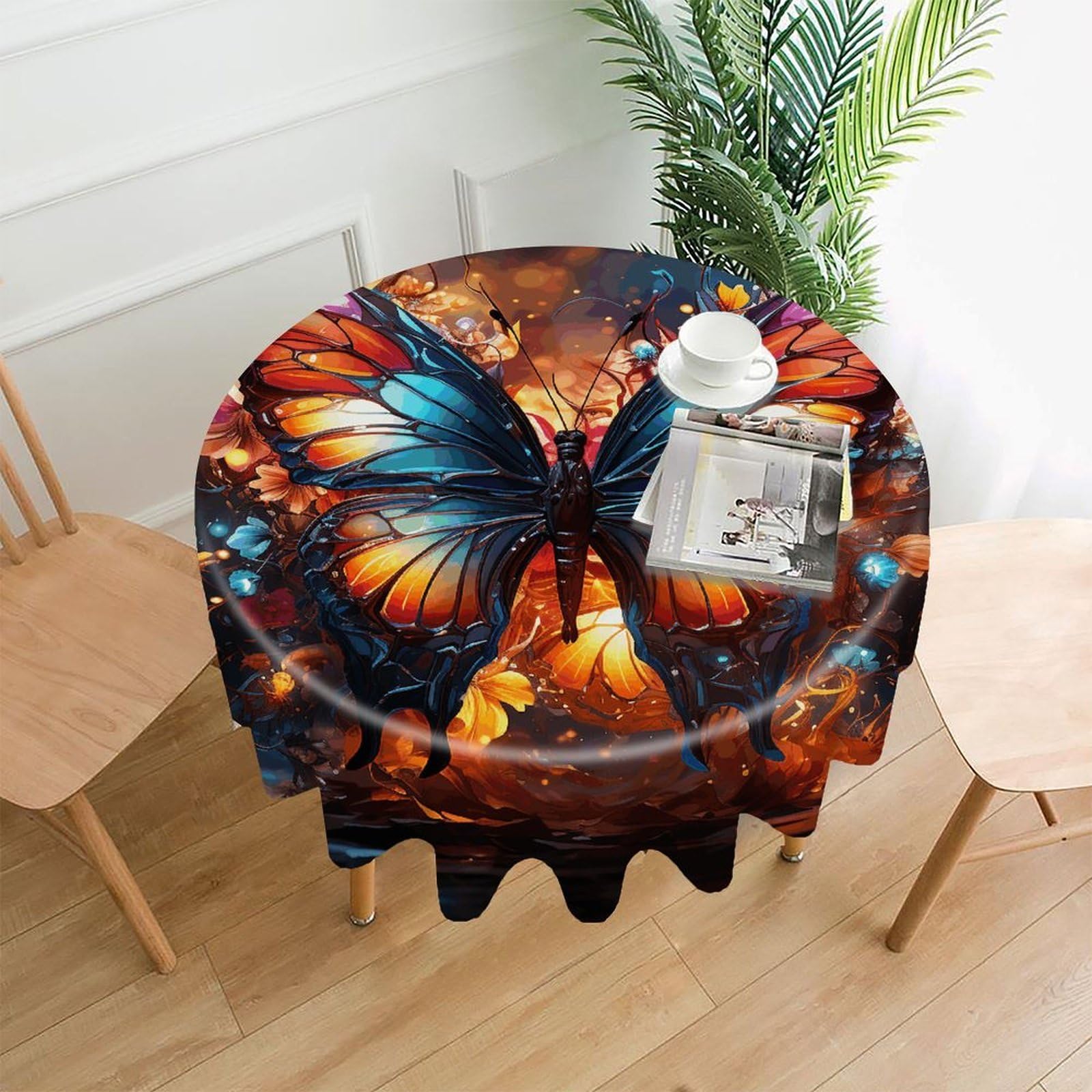MUSM 60 Inch Colorful Butterflies Round Tablecloth Wipeable Washable Table Cover for Kitchen and Dining Room Decorative Table Cloth for Party Holiday Picnic Outdoor