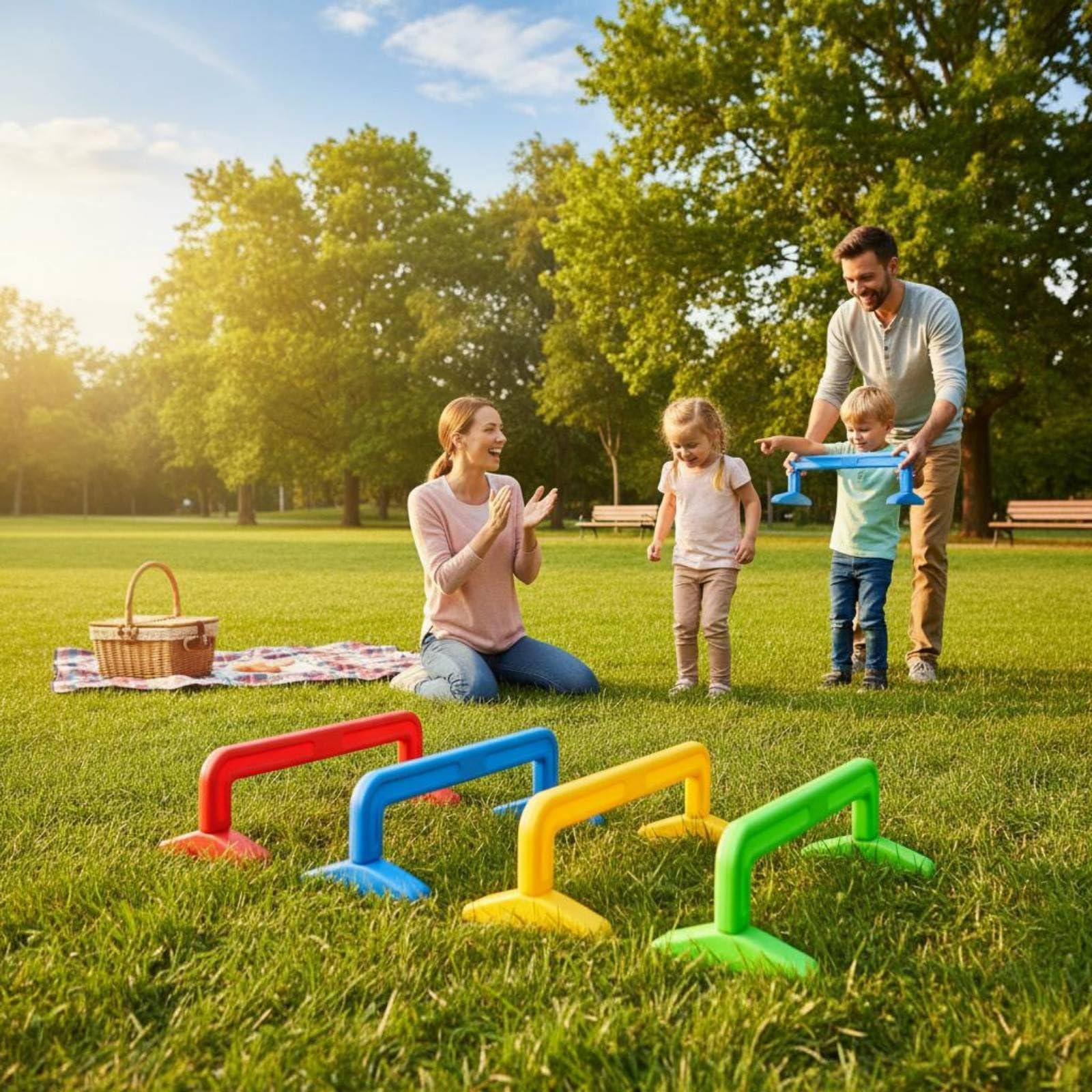 Amagogo Kinder Hürden Set Hindernisparcours Hürden Tunnel Balancierstangen Trainingsspielzeug Verstellbares Design für Krabbeln Springen Gleichgewicht für, Verstellbare Hürden Vierfarbig Set