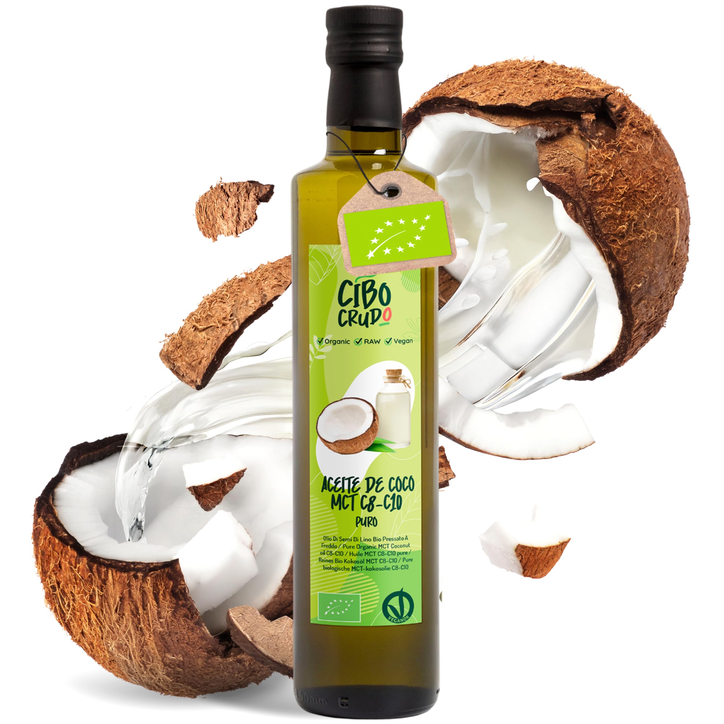 Aceite MCT C8 C10 de Coco Orgánico Prensado en Frío 500ml - 60% C8 40% C10 Virgen Natural Puro