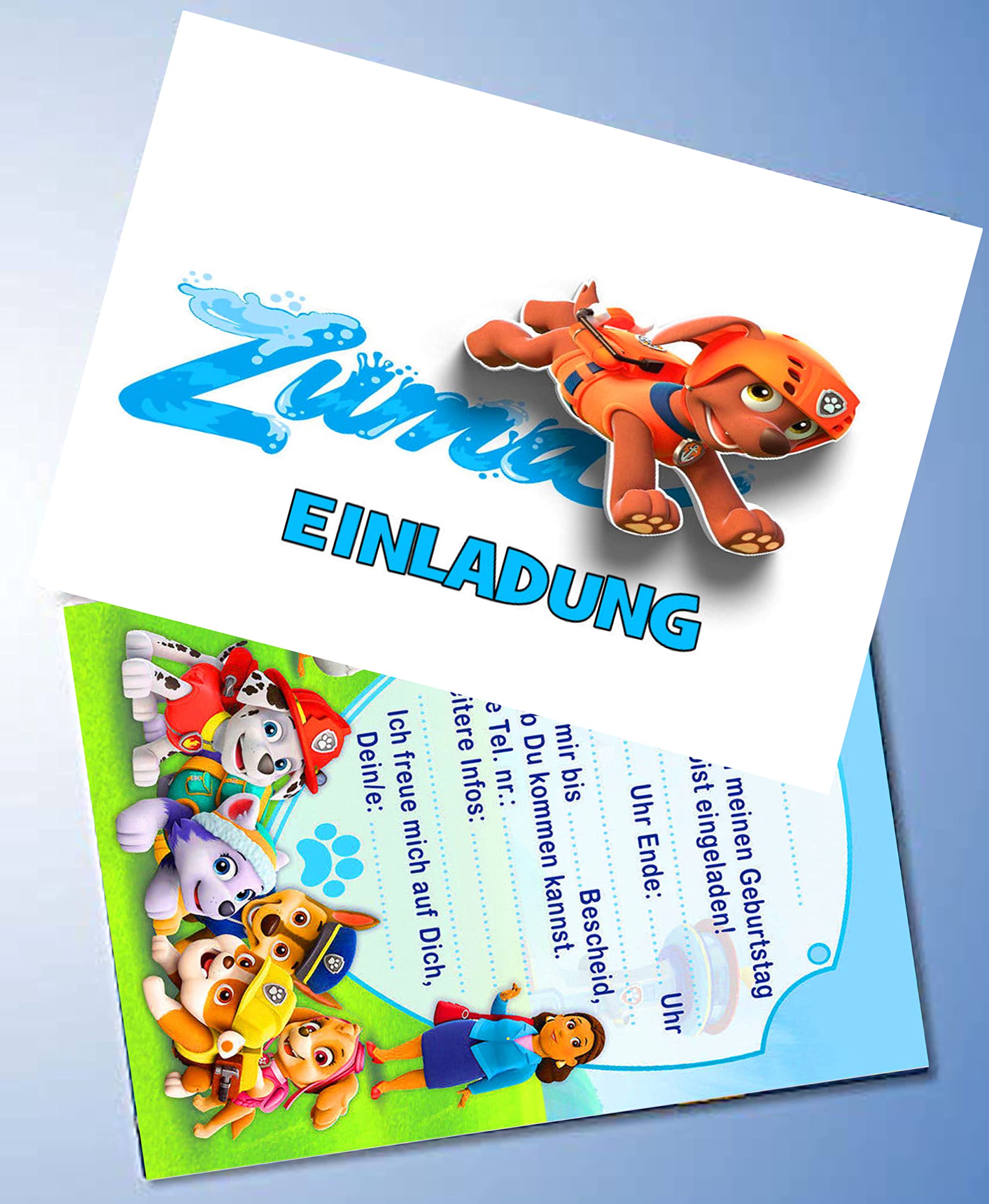 12 Einladungskarten + Umschläge Für Paw Patrol Geburtstag – Kindergeburtstag, 14,8x10,5 Cm, 300g Papier