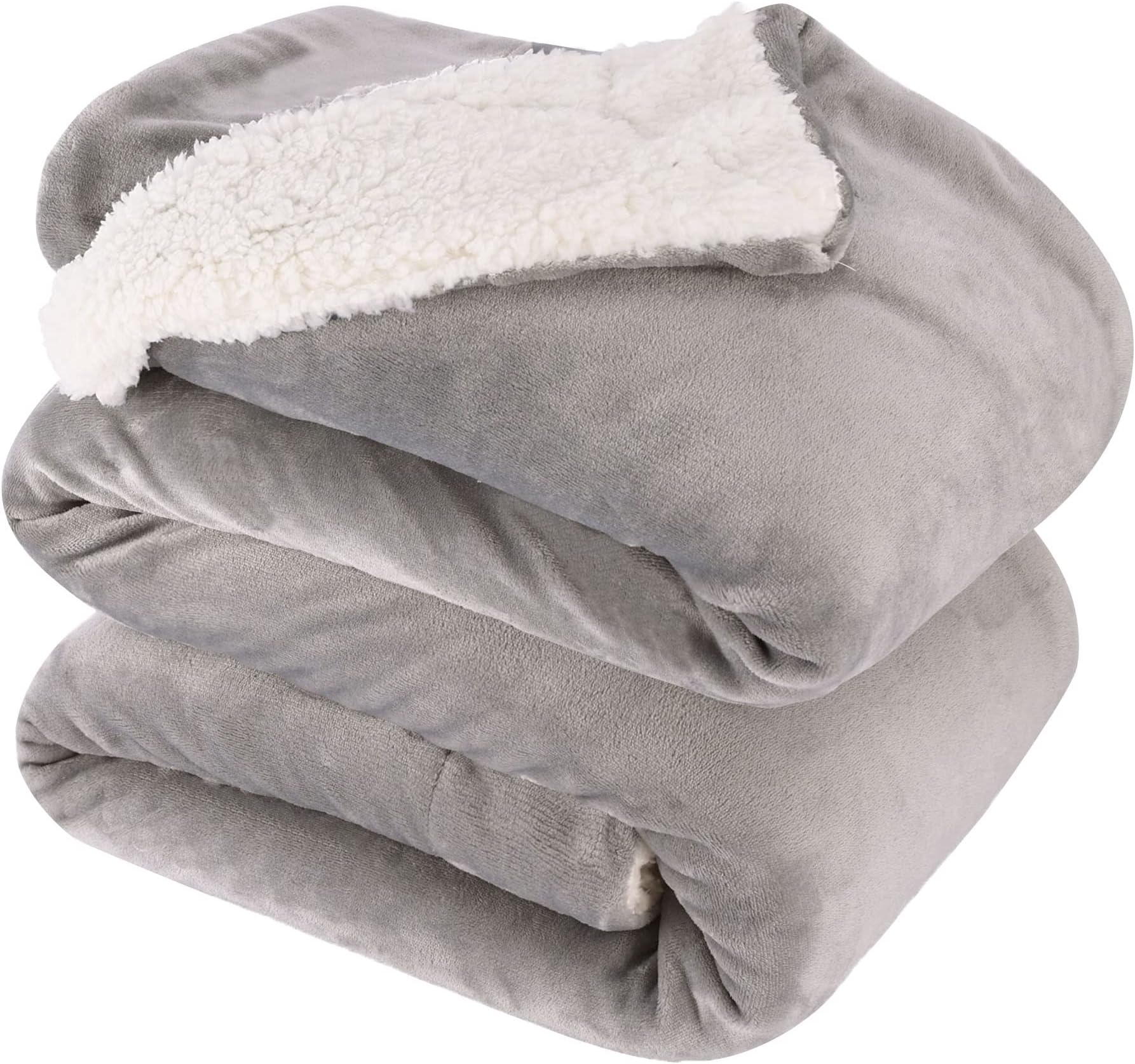 King Size Sherpa Blanket, Soft Fleece Throw for Bed, Reversible Thick Fuzzy Blanket for Winter (Light Grey, 90x108 inches)