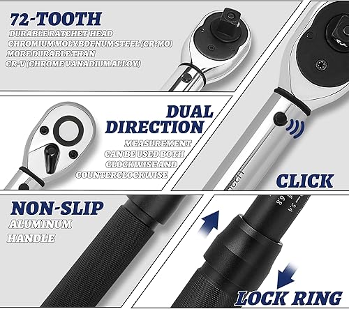 Miniatura 2 de UYECOVE Llave dinamométrica de clic de 12 pulgada, llave dinamométrica profesional de clic de doble dirección 10-160FT-LB13.6-217N.M, escalas de