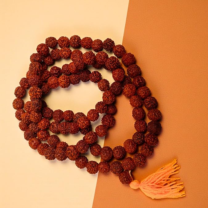 Rudraksh Japa Mala Certified with Japa Bag Gomukhi | Genuine Natural Original Rudraksha Prayer Beads Ornament Rosary Garland Rudraksha Mala 5 Sided Panchmukhi Necklace