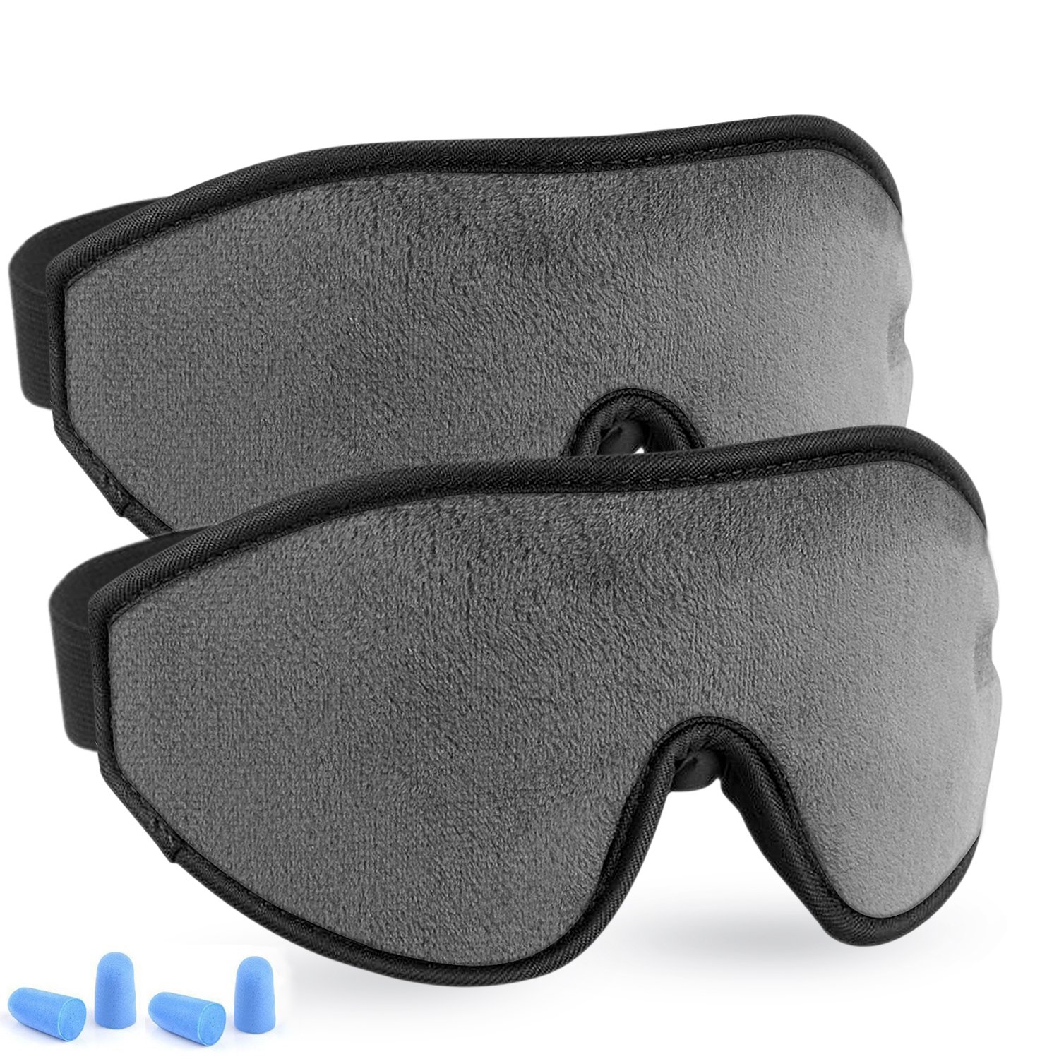Adjustable Eye Sleep Mask - 2 Pack Upgraded 3D Contoured Sleeping Masks for Men Women - 100% Blackout Eye Shades Blindfold Eye Cover for Complete Darkness and Free Movement of The Eyes (Gray)