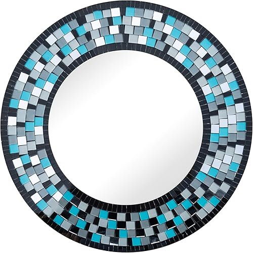 Miniatura 7 de Espejo de mosaico, decoración artística de pared, espejo de pared decorativo hecho a mano, turquesa, marrón, gris oscuro y espejo de mosaico de