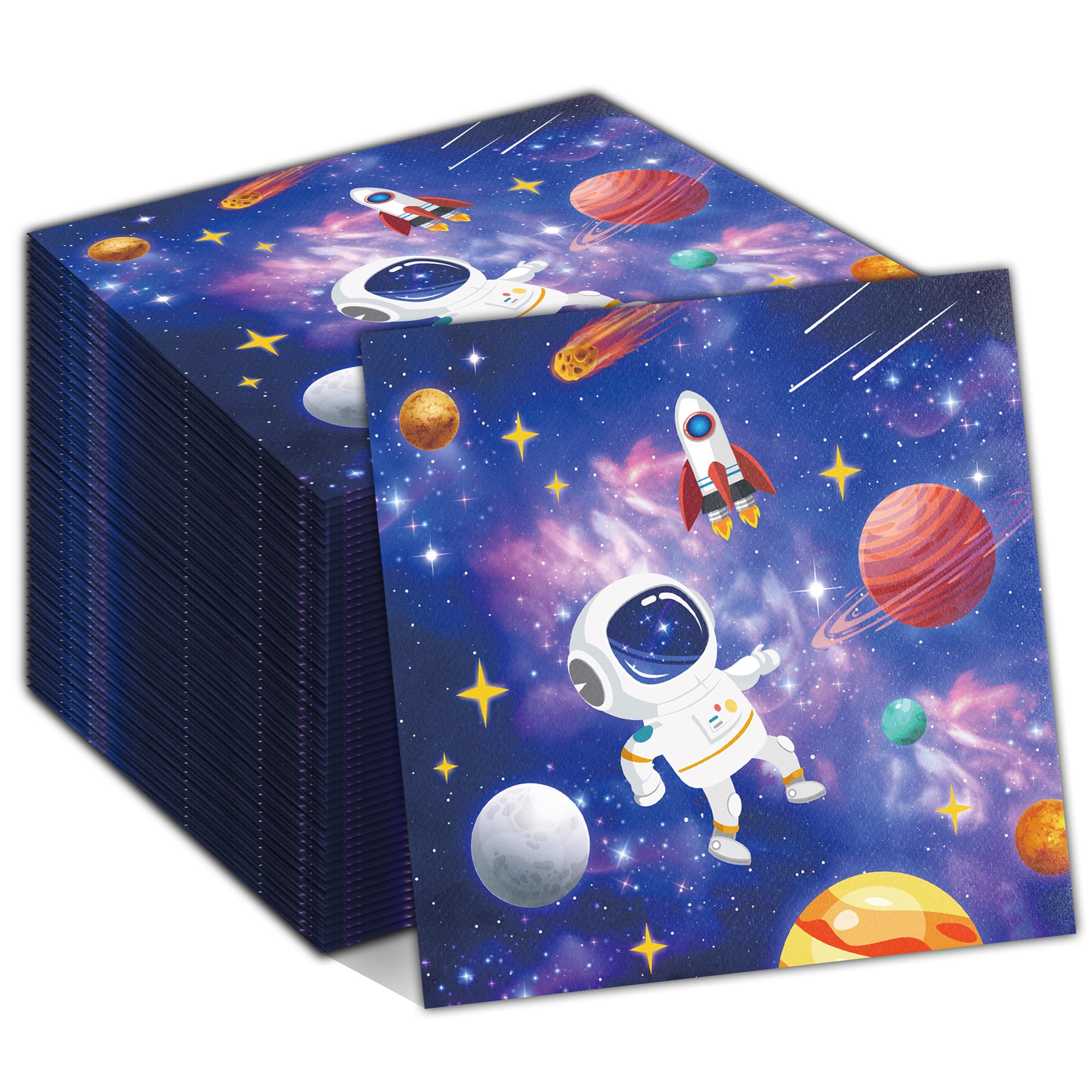 Outer Space Party Napkins, 40PCS Outer Space Napkins Disposable, Astronaut Party Supplies Birthday Decorations, Rocket Ship Dinner Paper Napkins for Wedding, Theme Birthday, 6.5 Inch
