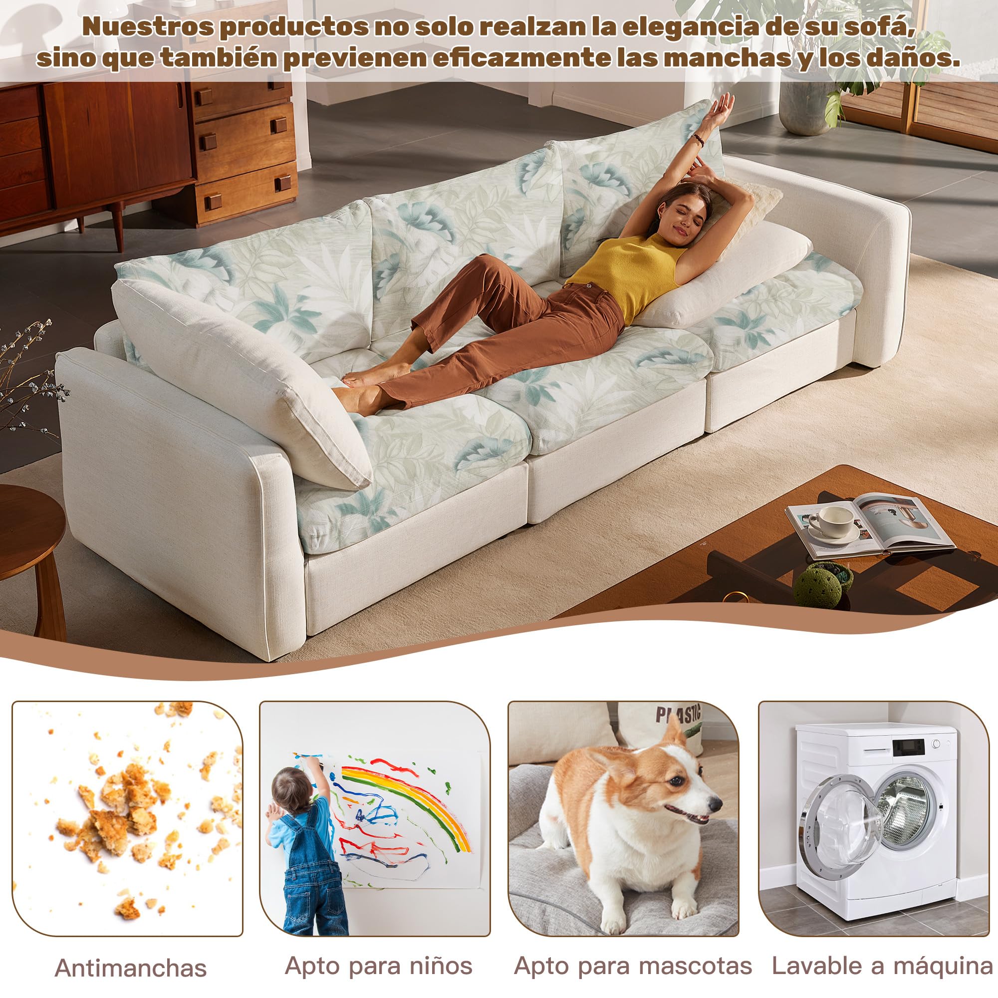 Fundas Elásticas para Cojines de Sofá de Exterior - Fundas Protectoras Impermeables y Lavables para Muebles de Terraza