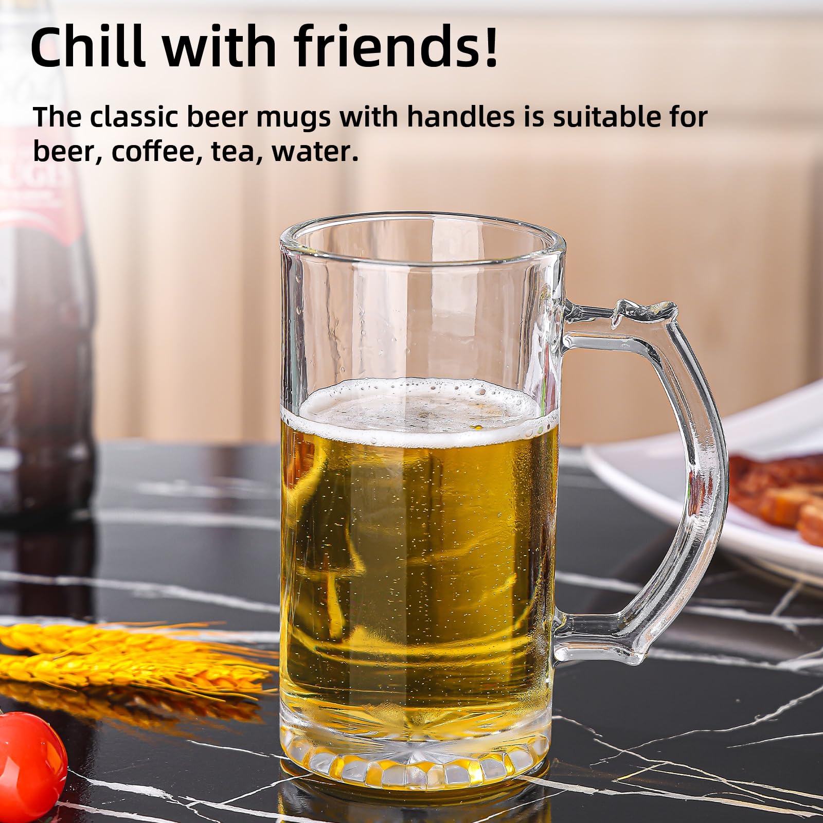 Biergläser für Herren, 473 ml, Glasbecher mit Griffen, bleifrei und gefriergeeignet, Barbecher für Cocktails oder Wasser, Geschenk-Set für Bierliebhaber, Geburtstagsgeschenk-Set, 4 Stück