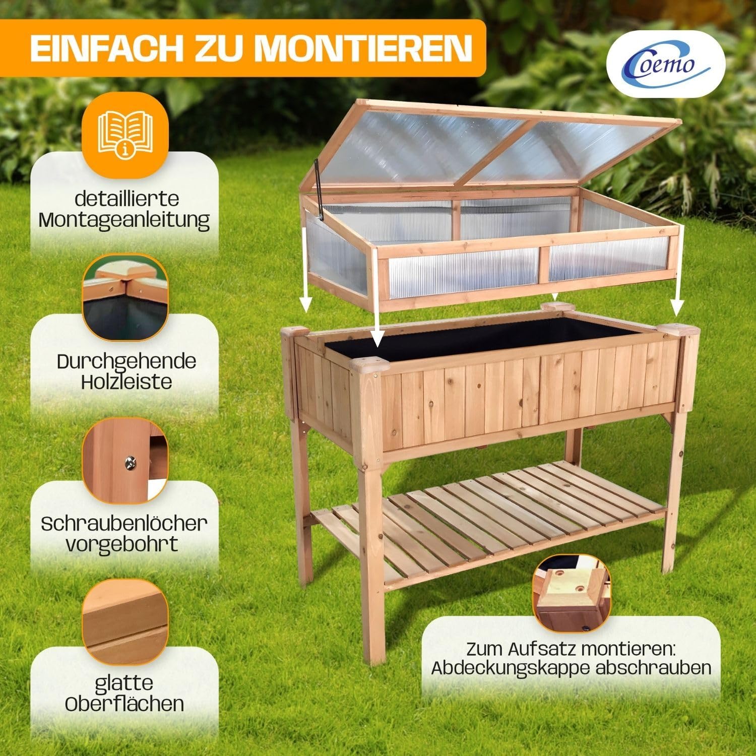 Jardinière surélevée avec embase 90 x 60 x 120 cm – Parterre de jardin ergonomique en bois, résistant aux intempéries et durable – Parfait pour les légumes, les herbes et les fleurs – N'abîme pas le
