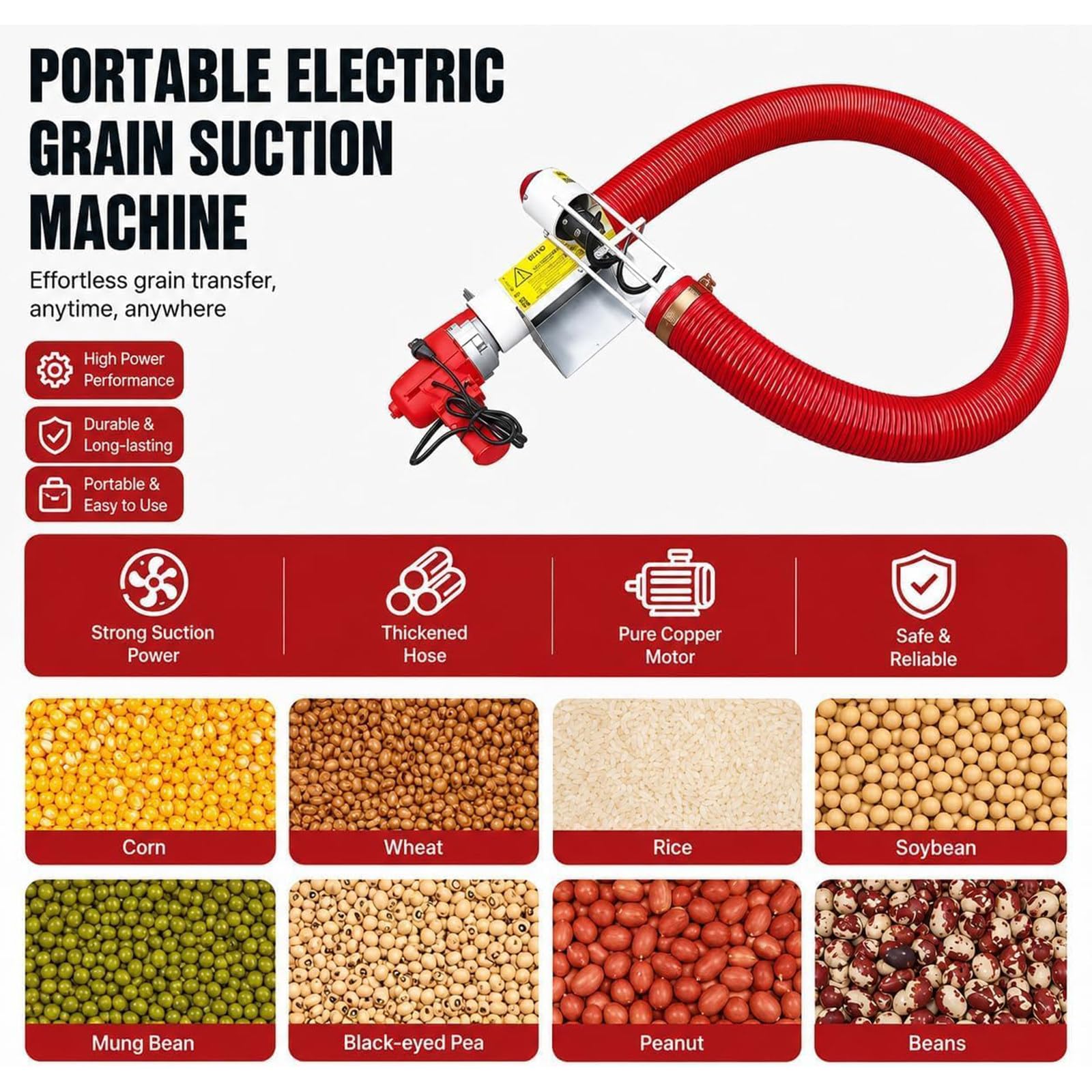 Coclea Trasportatrice Portatile per Pellet Agricoli e da Costruzione (3M) | Alimentatore a Coclea Robusto 2800W per Prodotti Agricoli, Pellet da Costruzione e Polvere, Aziende Agricole e Fabbriche