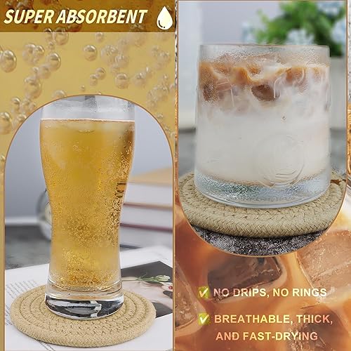 Miniatura 4 de Juego de 4 posavasos de gran tamaño, 4 unidades, posavasos grandes de algodón tejido, bohemio, neutro, absorbente, hecho a mano, decoración de mesa