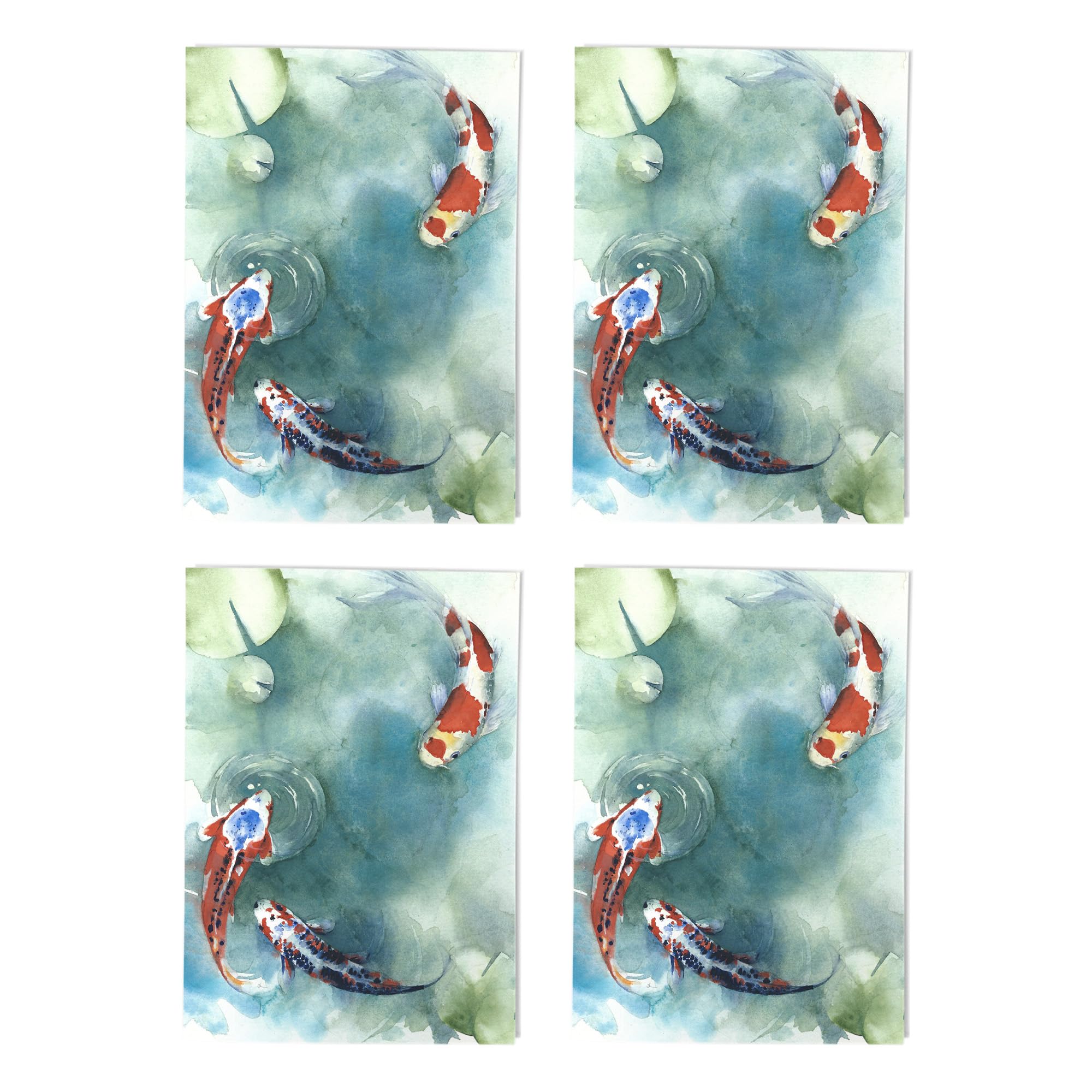 Japanese Koi Fish Art Cards Multipack of 4 Water Lily Greeting Cards For Any Occasion Blank Inside A6 10 x 15 cm
