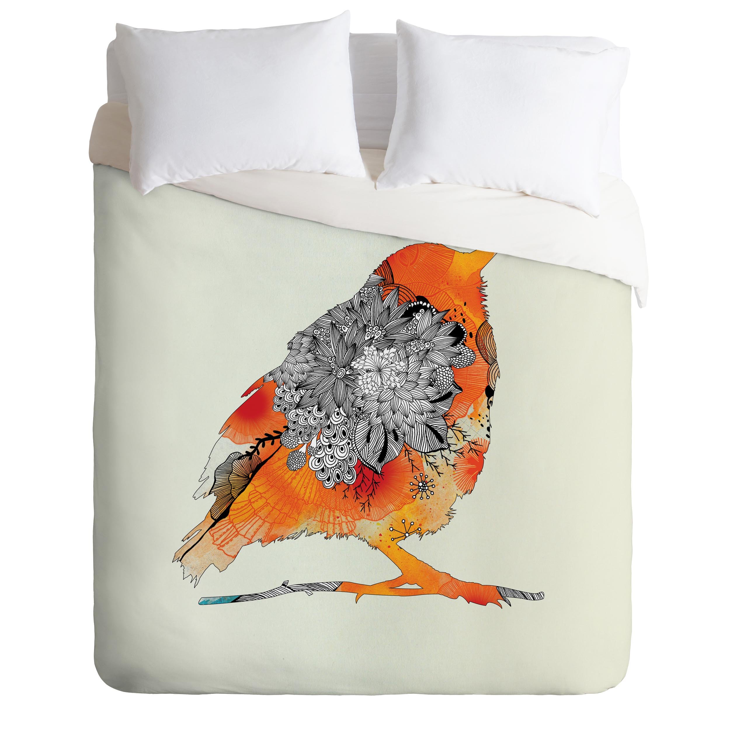 Deny Designs Iveta Abolina Orange Bird Duvet Cover, Queen