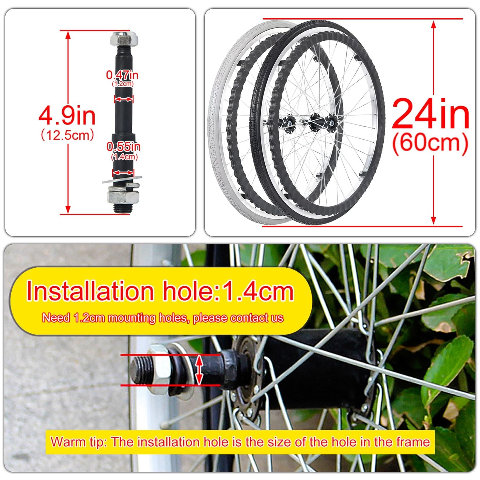 ESOYAWE Ruedas para Sillas De Ruedas 24 Pulgadas 2 Piezas, Antideslizante Poliuretano Ruedas Traseras para Silla De Ruedas, Aluminio Ligero Accesorios para Sillas De Ruedas Minusvalidos (Color : Blac