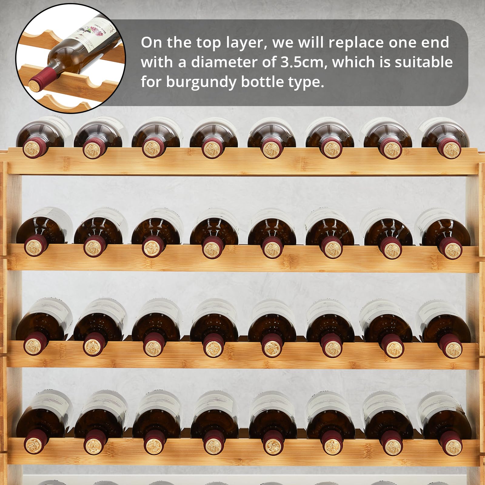 GarveeHome 48 Bottle Stackable Wine Rack, 6-Tier Solid Wood Storage, Freestanding Floor & Countertop, Perfect for Kitchen, Bar & Cabinet, Wobble-Free Design