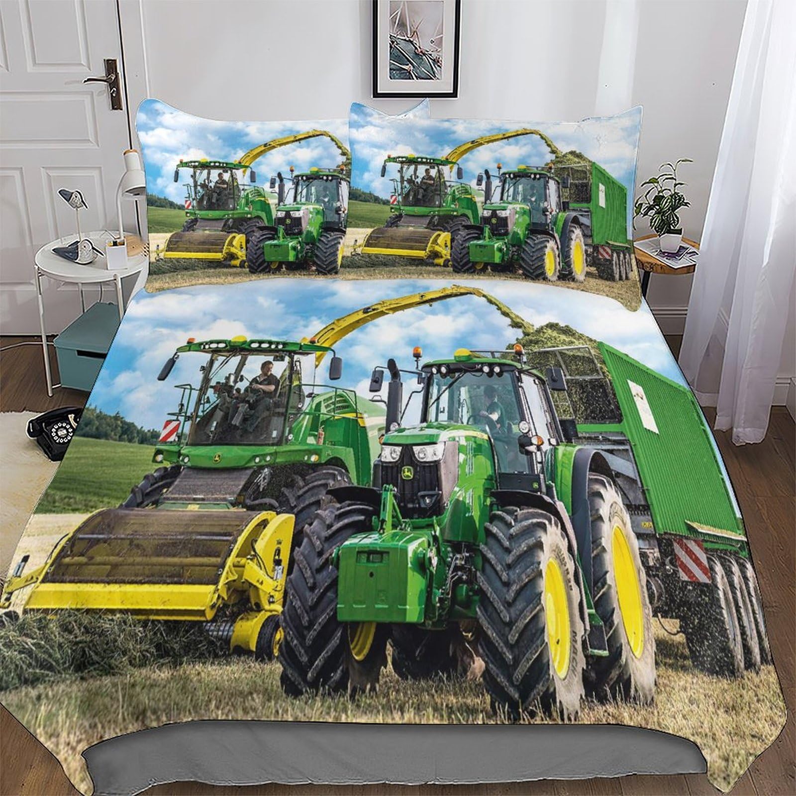 LLXXHH Tractor Bedding Set Duvet Cover Set Comforter Cover 3 Pieces For Kids Teens Microfiber Soft Poly Quilt Cover Double (200x200cm)