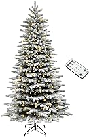 Vista 12 de HOMCOM Árbol de Navidad artificial preiluminado de 7.5 pies con ramas flocadas de nieve y luces LED, decoración navideña - verde