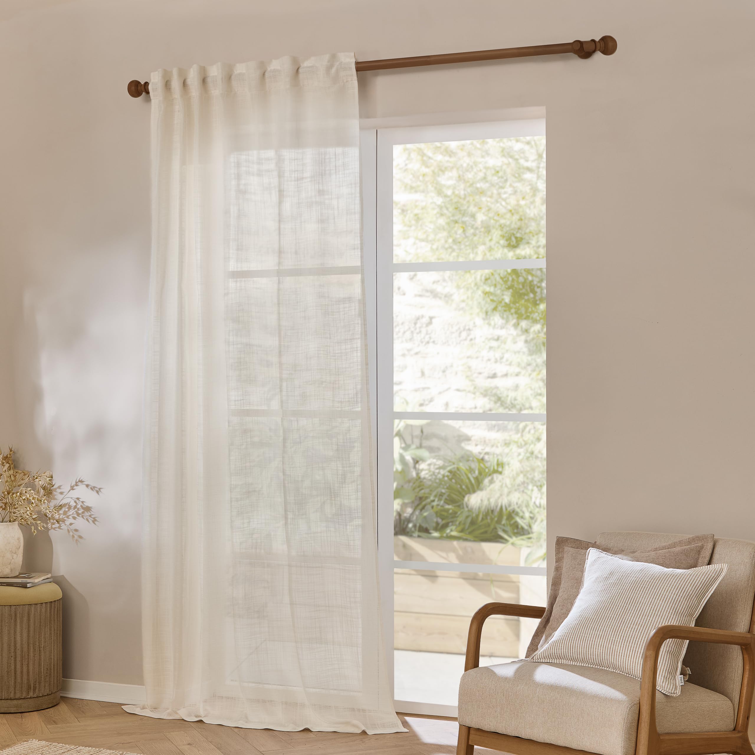 Yard Furn Cirrus Woven Sheer Curtain Panel – Airy Semi Sheer Modern Curtain (Pearl - 140x250cm)