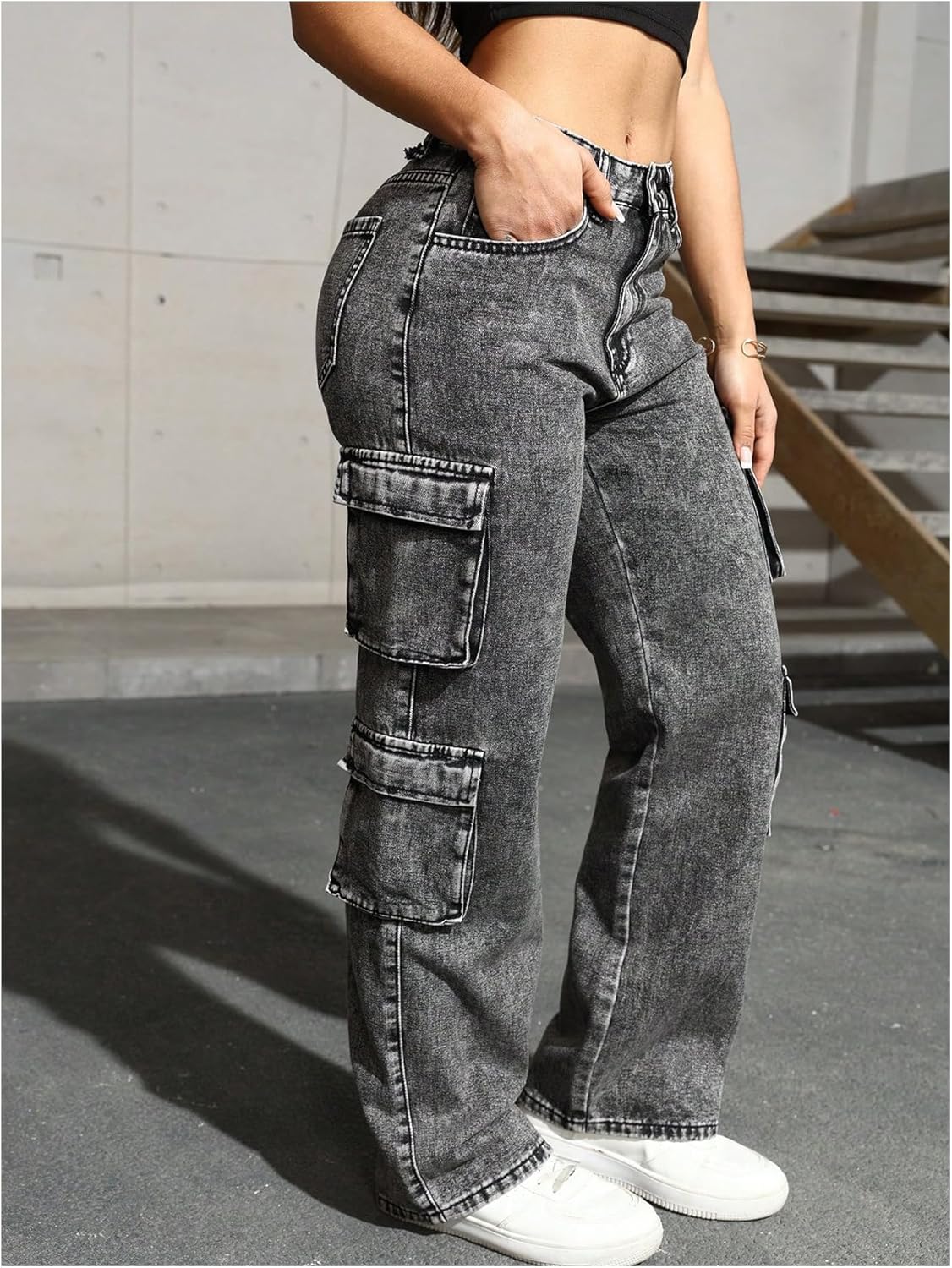 SOLY HUX Women's Cargo Jeans Y2k Straight Leg Casual Denim Pants with Pocket Streetwear