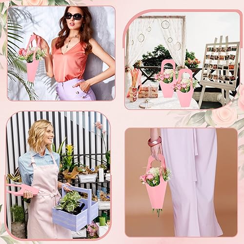 Miniatura 3 de Sabary 24 bolsas de regalo de flores de papel kraft, bolsas de ramo con asa de flores, envoltura de regalo, bolsa de embalaje para San Valentín,