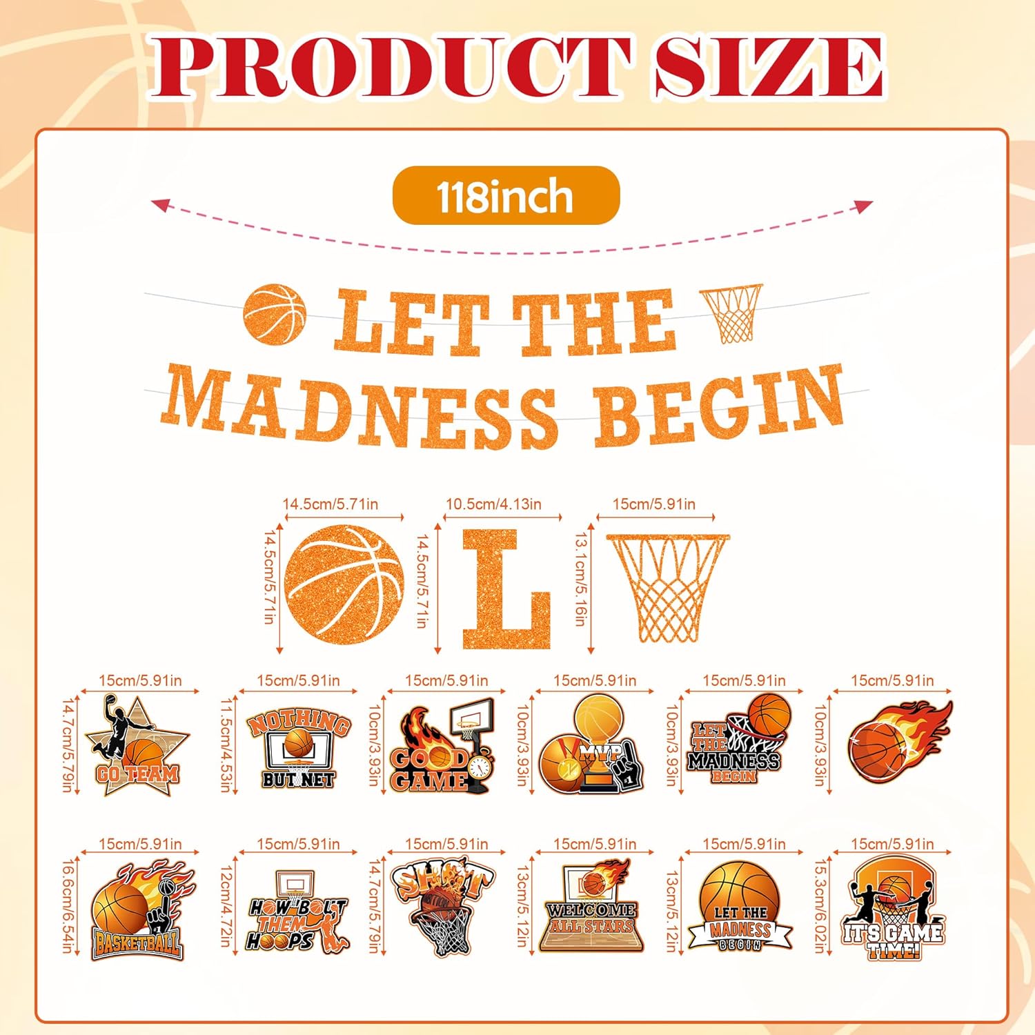 14Pcs March Basketball Party Decorations Basketball LET THE MADNESS BEGIN Banner Hanging Swirls March College Ball Games Sport Theme Party Supplies