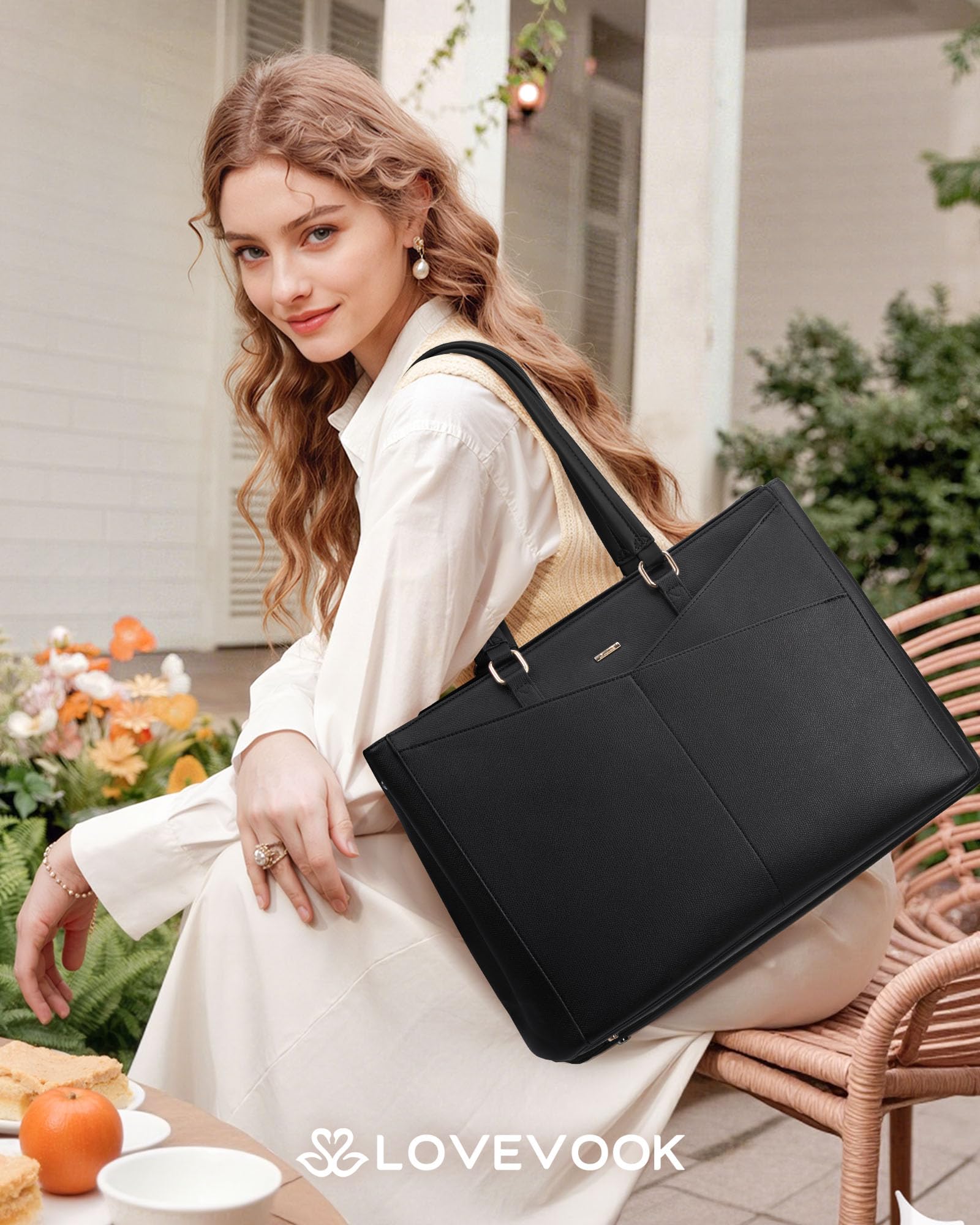 LOVEVOOK Laptoptasche Damen, Arbeitstasche mit Isoliertem Kühlfach Groß | 15,6 Zoll Laptop Handtasche Lunchtasche, Wasserdicht PU Leder Aktentasche, Lehrertasche Schultertasche für Business Büro Uni